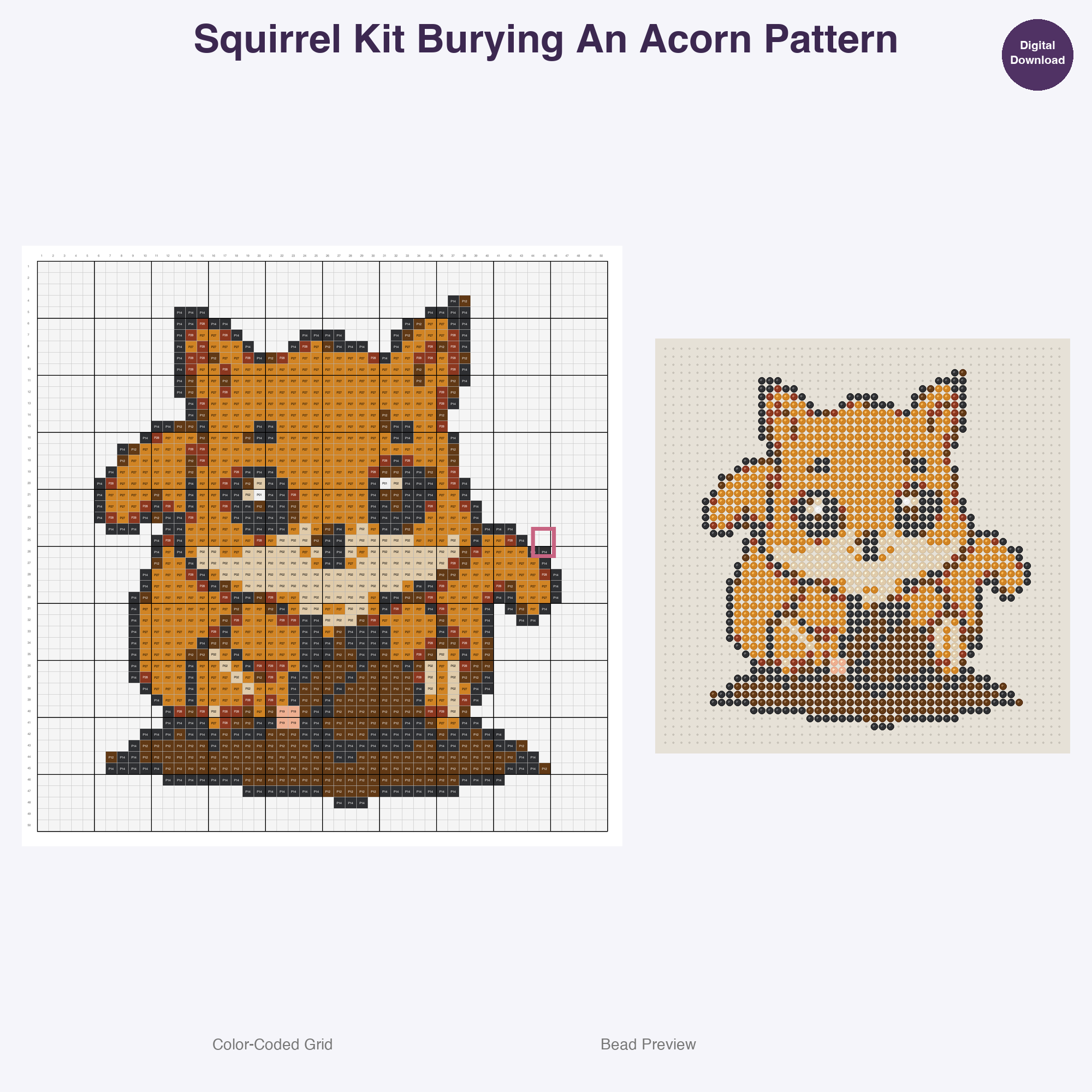 Baby Animal Playtime Pals Perler Bead Patterns, 48 Designs x 3 Grid Sizes (29x29 + 50x50 + 128x128), Fuse Bead PDF Digital Download