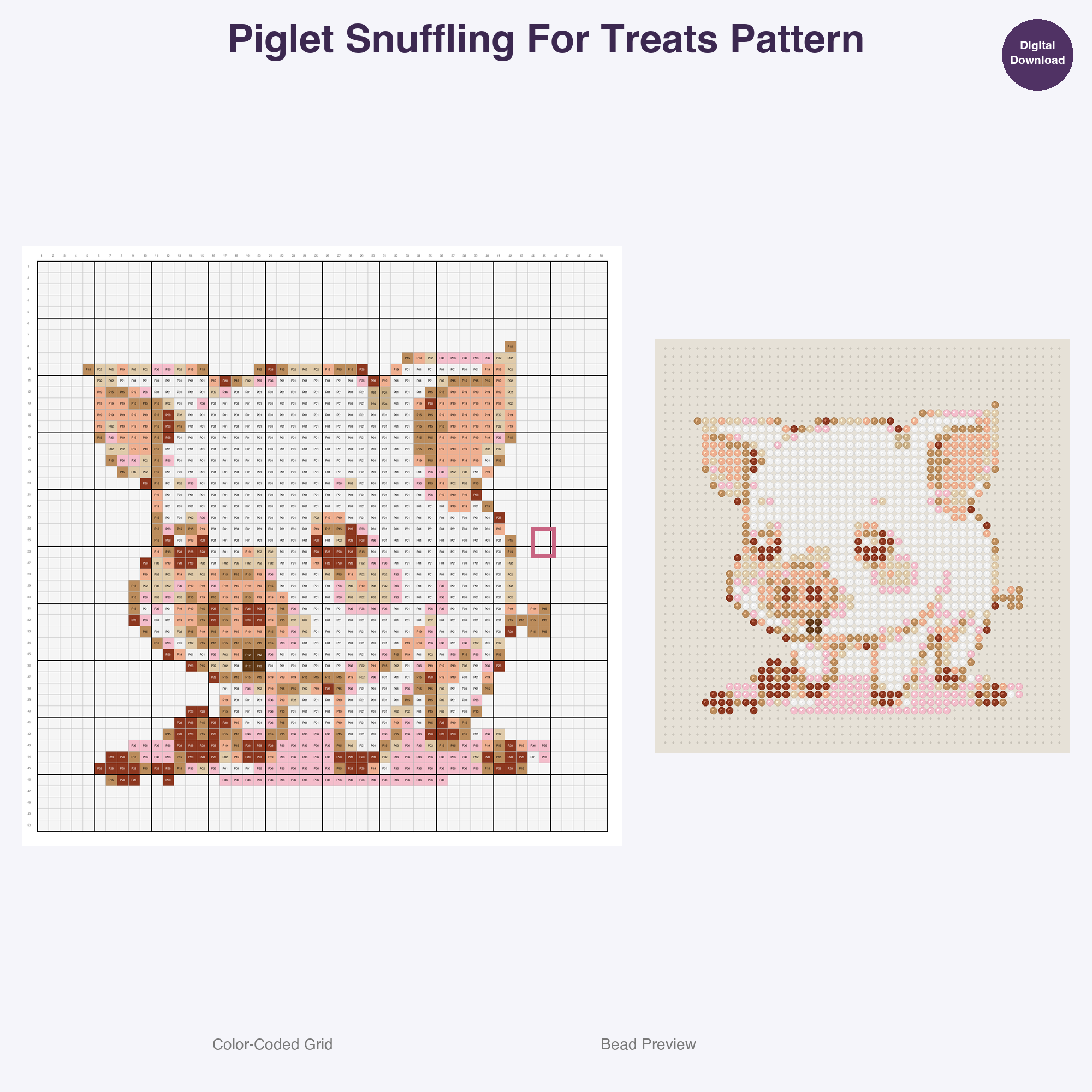 Baby Animal Playtime Pals Perler Bead Patterns, 48 Designs x 3 Grid Sizes (29x29 + 50x50 + 128x128), Fuse Bead PDF Digital Download