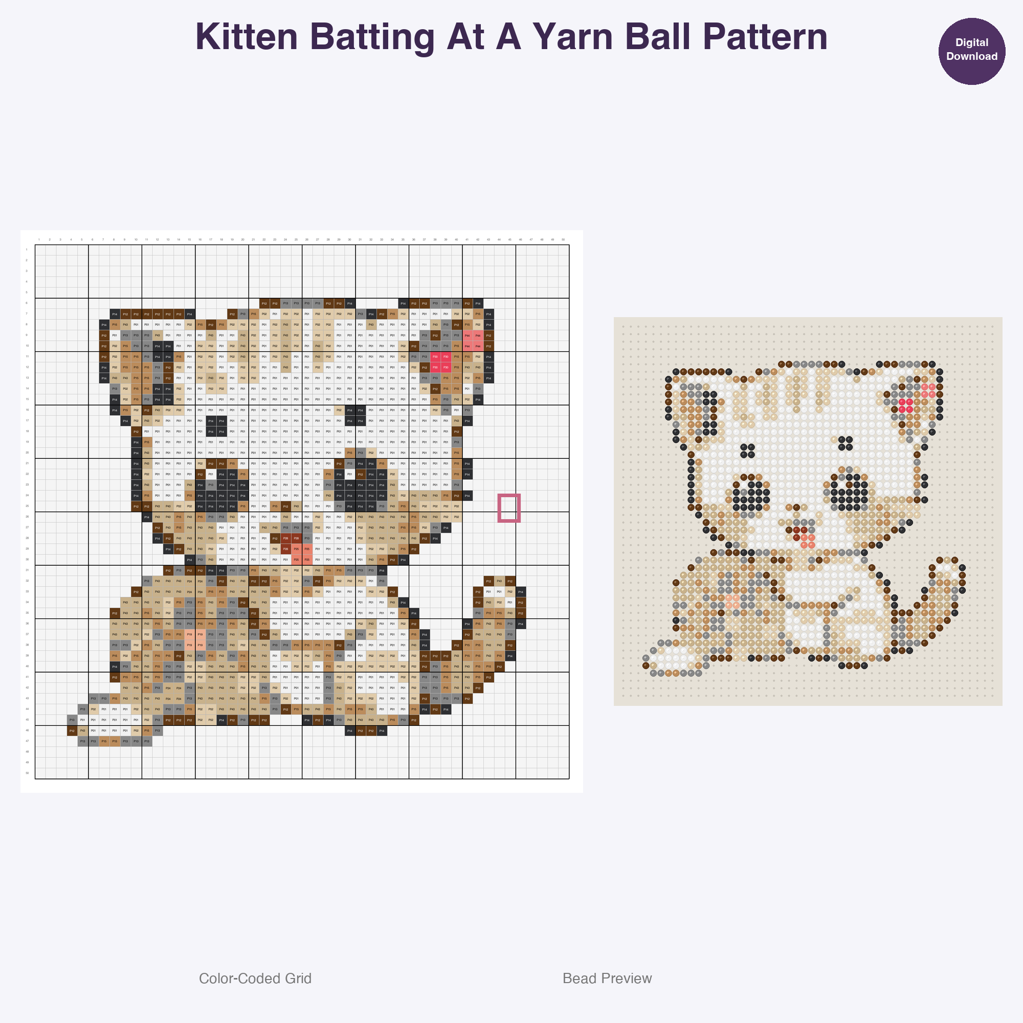 Baby Animal Playtime Pals Perler Bead Patterns, 48 Designs x 3 Grid Sizes (29x29 + 50x50 + 128x128), Fuse Bead PDF Digital Download