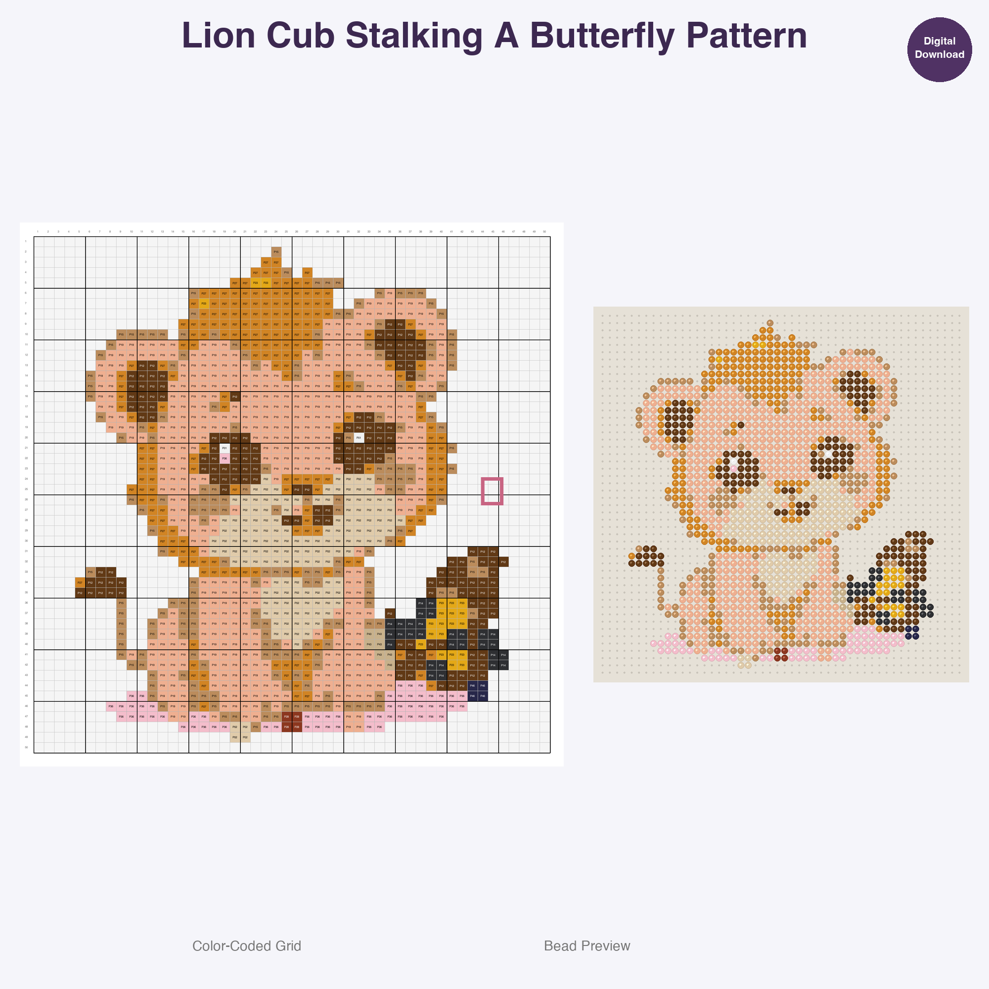 Baby Animal Playtime Pals Perler Bead Patterns, 48 Designs x 3 Grid Sizes (29x29 + 50x50 + 128x128), Fuse Bead PDF Digital Download