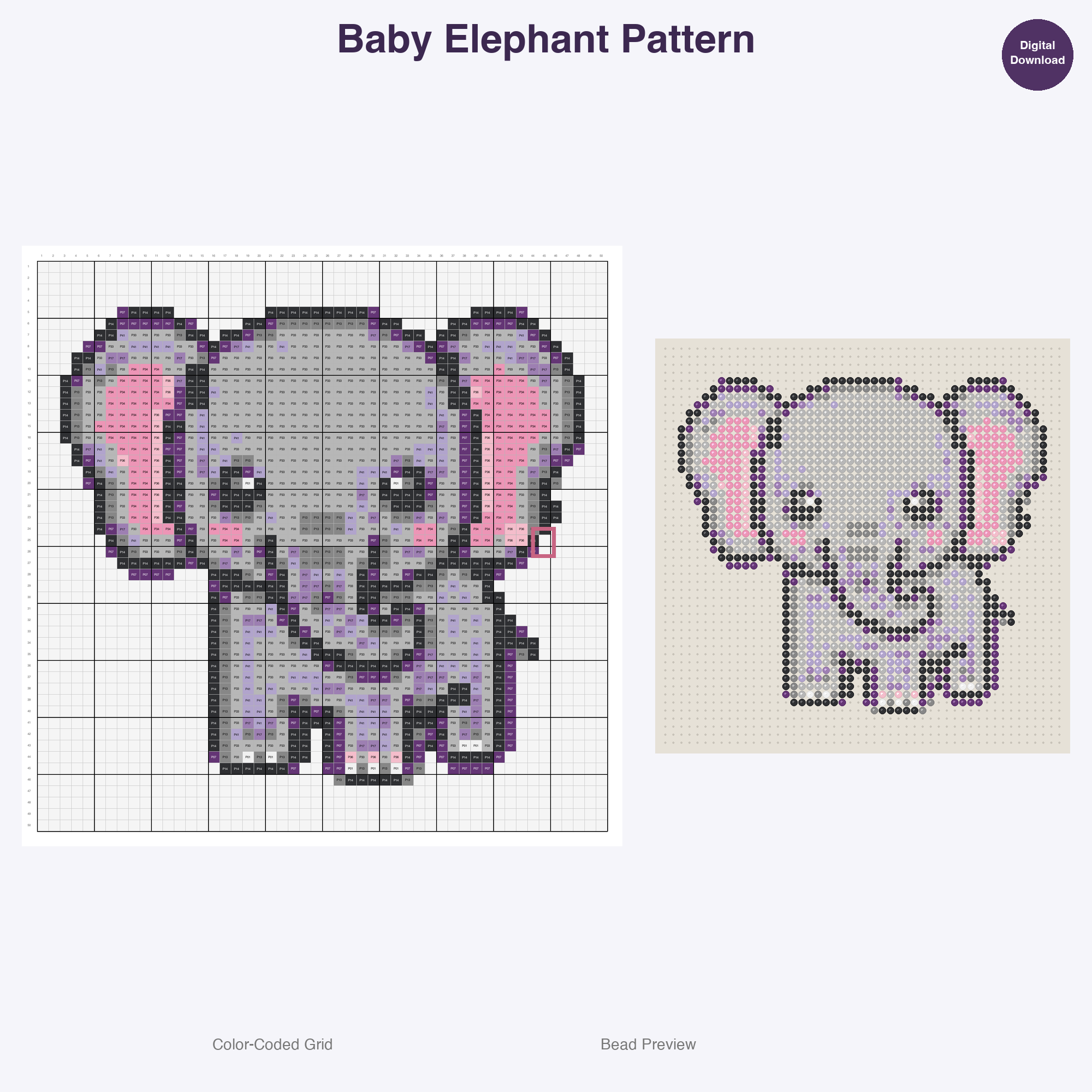 Adorable Baby Animals Perler Bead Patterns, 48 Designs x 3 Grid Sizes (29x29 + 50x50 + 128x128), Fuse Bead PDF Digital Download