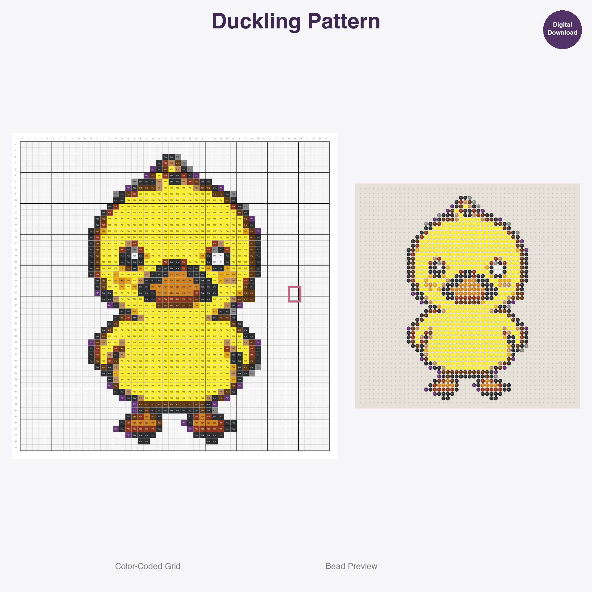 Adorable Baby Animals Perler Bead Patterns, 48 Designs x 3 Grid Sizes (29x29 + 50x50 + 128x128), Fuse Bead PDF Digital Download