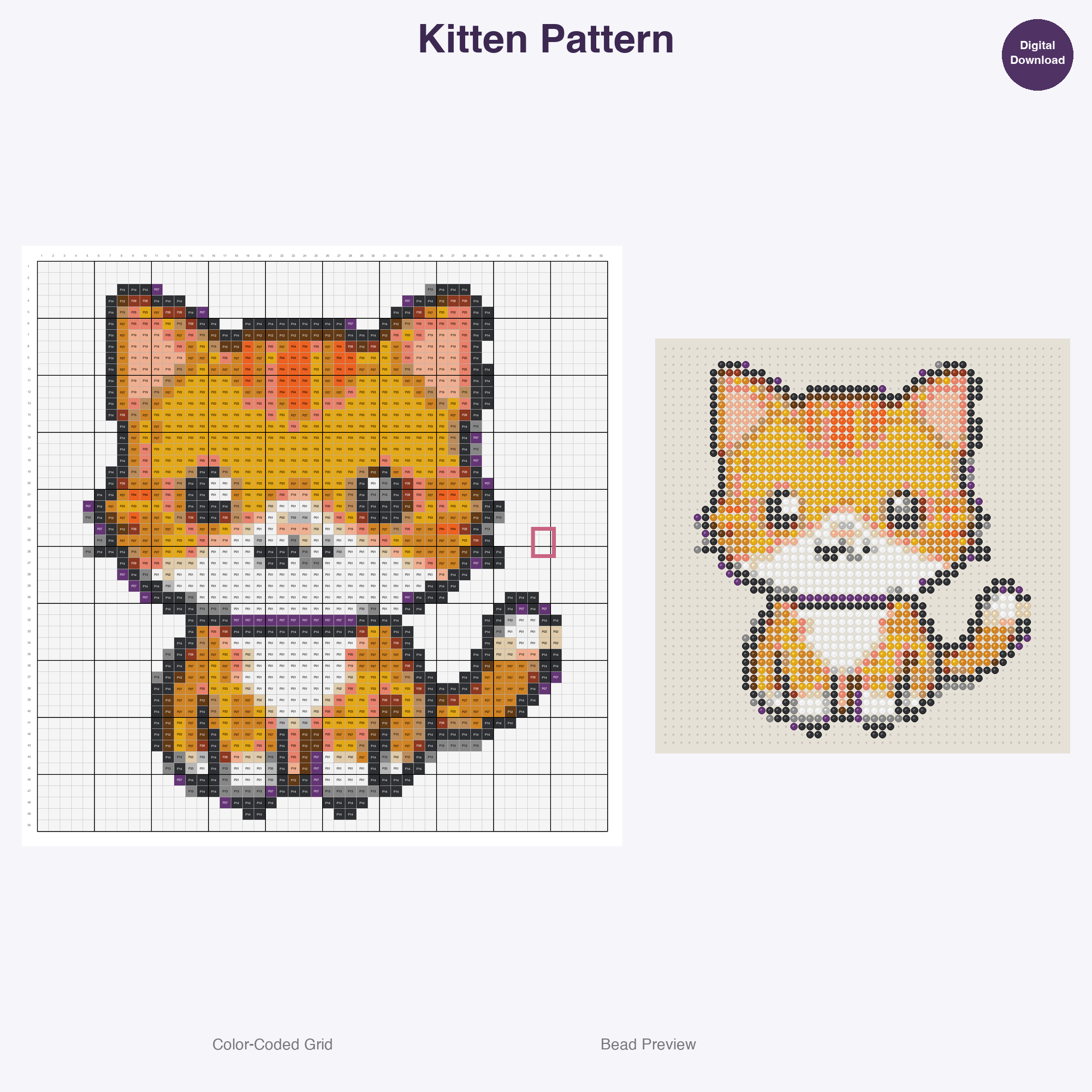 Adorable Baby Animals Perler Bead Patterns, 48 Designs x 3 Grid Sizes (29x29 + 50x50 + 128x128), Fuse Bead PDF Digital Download
