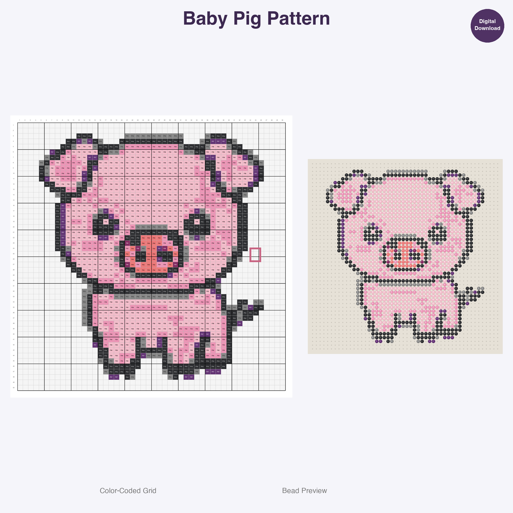 Adorable Baby Animals Perler Bead Patterns, 48 Designs x 3 Grid Sizes (29x29 + 50x50 + 128x128), Fuse Bead PDF Digital Download