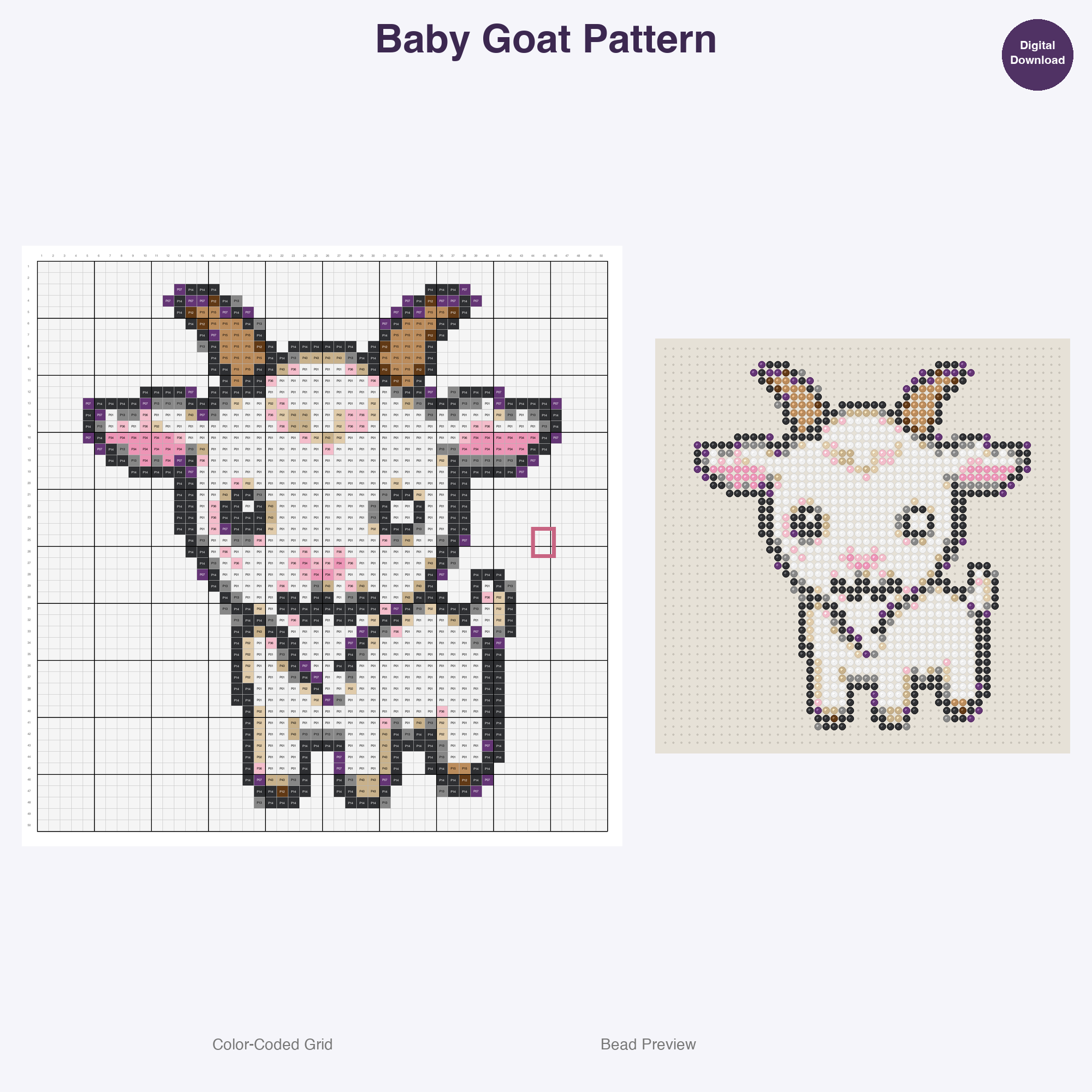 Adorable Baby Animals Perler Bead Patterns, 48 Designs x 3 Grid Sizes (29x29 + 50x50 + 128x128), Fuse Bead PDF Digital Download
