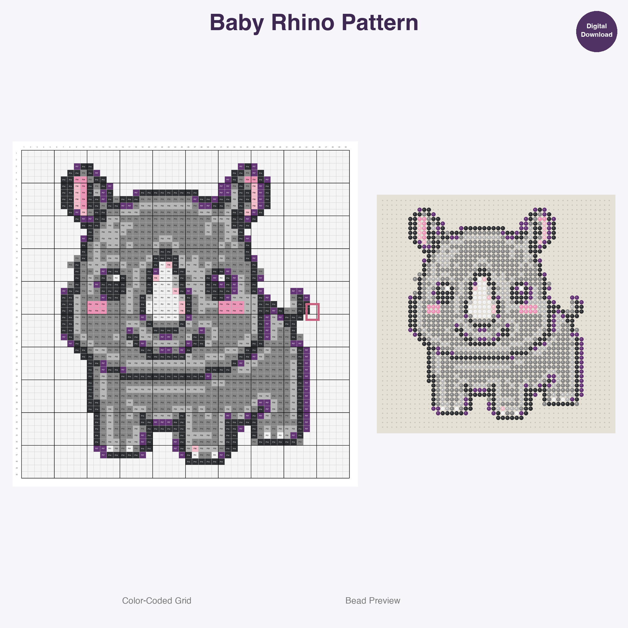 Adorable Baby Animals Perler Bead Patterns, 48 Designs x 3 Grid Sizes (29x29 + 50x50 + 128x128), Fuse Bead PDF Digital Download