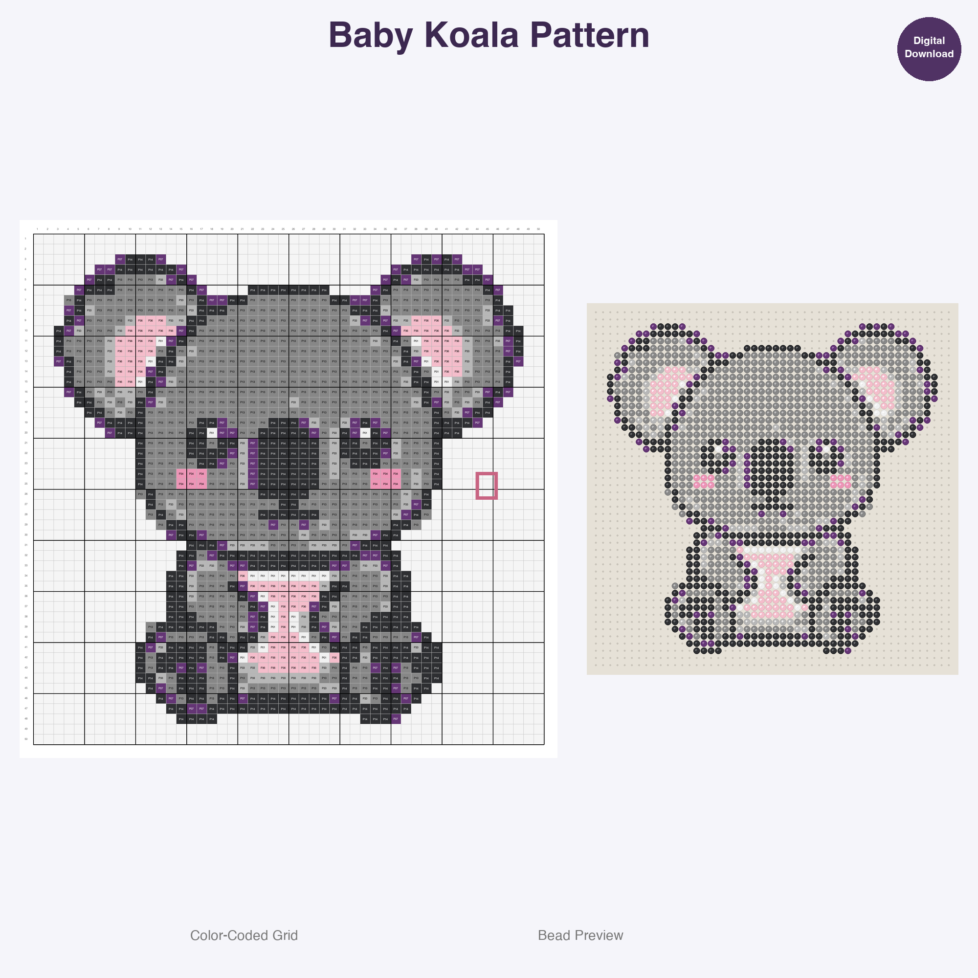 Adorable Baby Animals Perler Bead Patterns, 48 Designs x 3 Grid Sizes (29x29 + 50x50 + 128x128), Fuse Bead PDF Digital Download