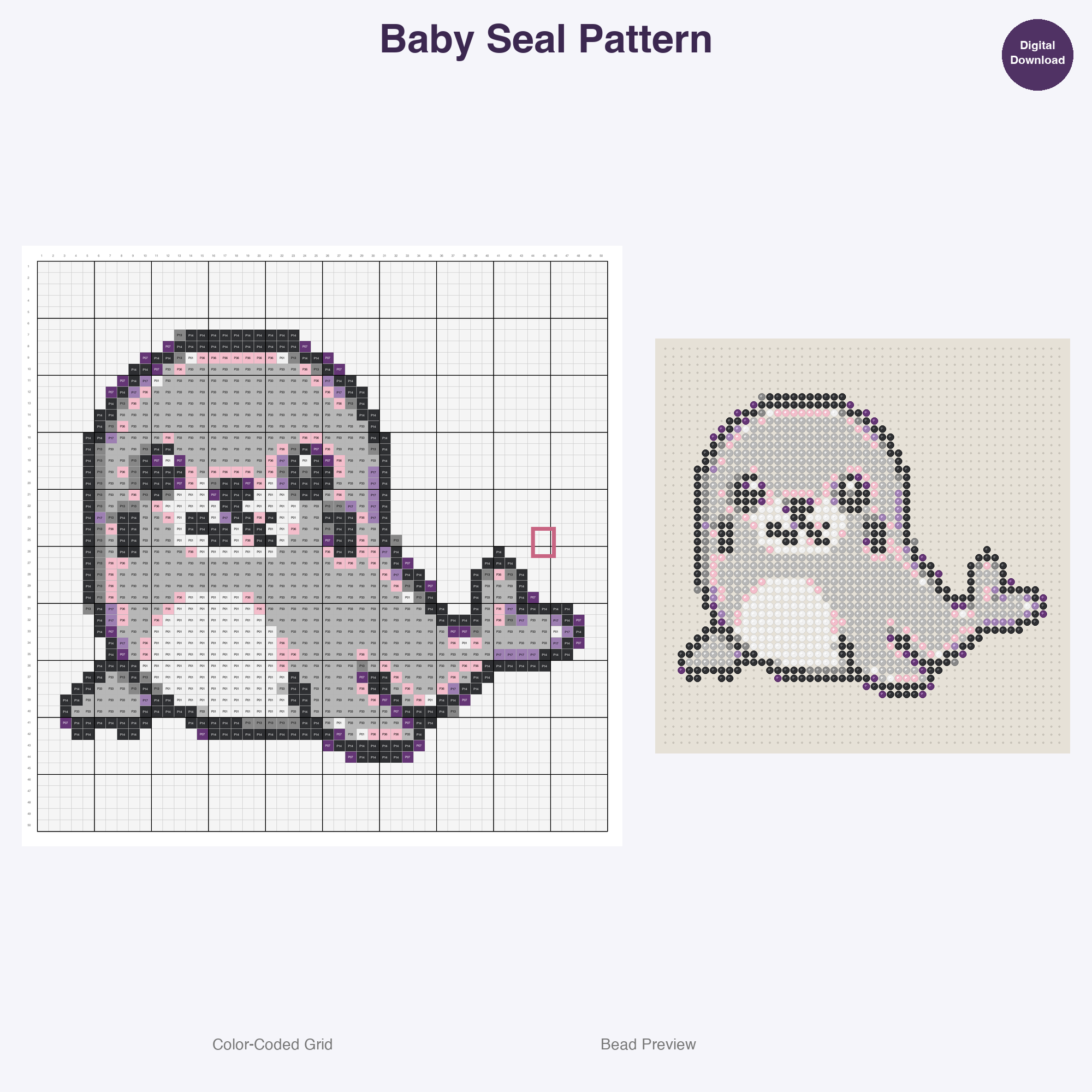 Adorable Baby Animals Perler Bead Patterns, 48 Designs x 3 Grid Sizes (29x29 + 50x50 + 128x128), Fuse Bead PDF Digital Download