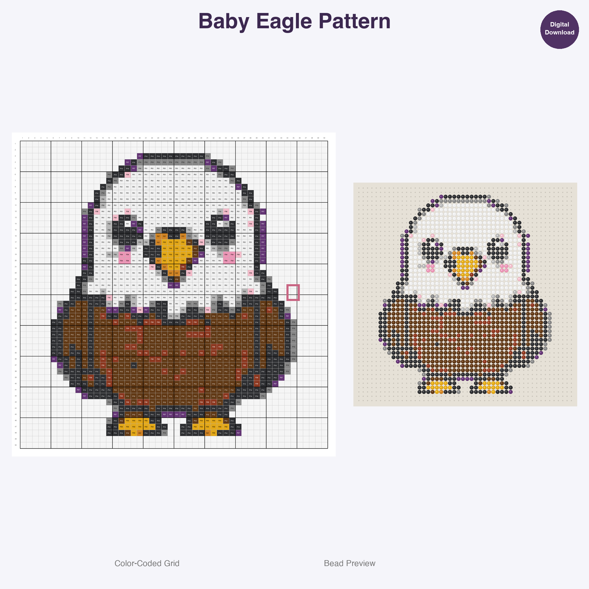 Adorable Baby Animals Perler Bead Patterns, 48 Designs x 3 Grid Sizes (29x29 + 50x50 + 128x128), Fuse Bead PDF Digital Download