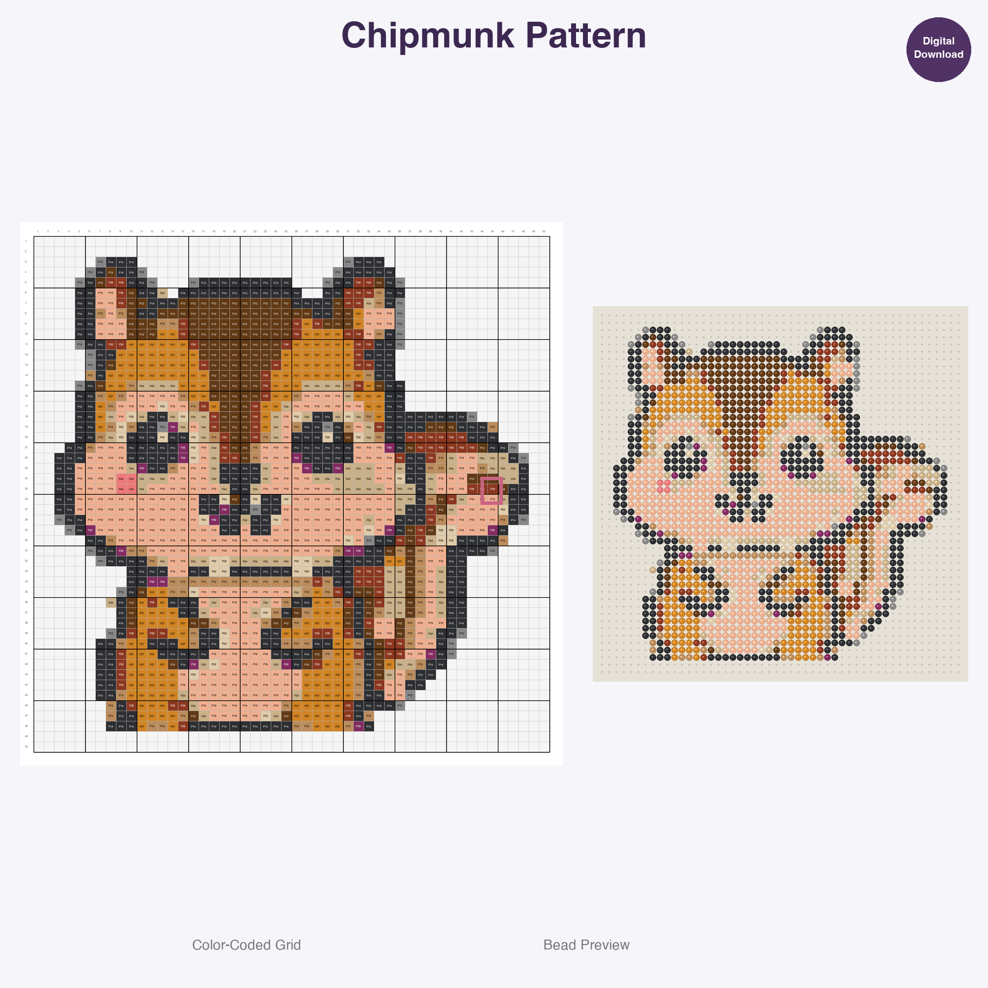 Adorable Baby Animals Perler Bead Patterns, 48 Designs x 3 Grid Sizes (29x29 + 50x50 + 128x128), Fuse Bead PDF Digital Download