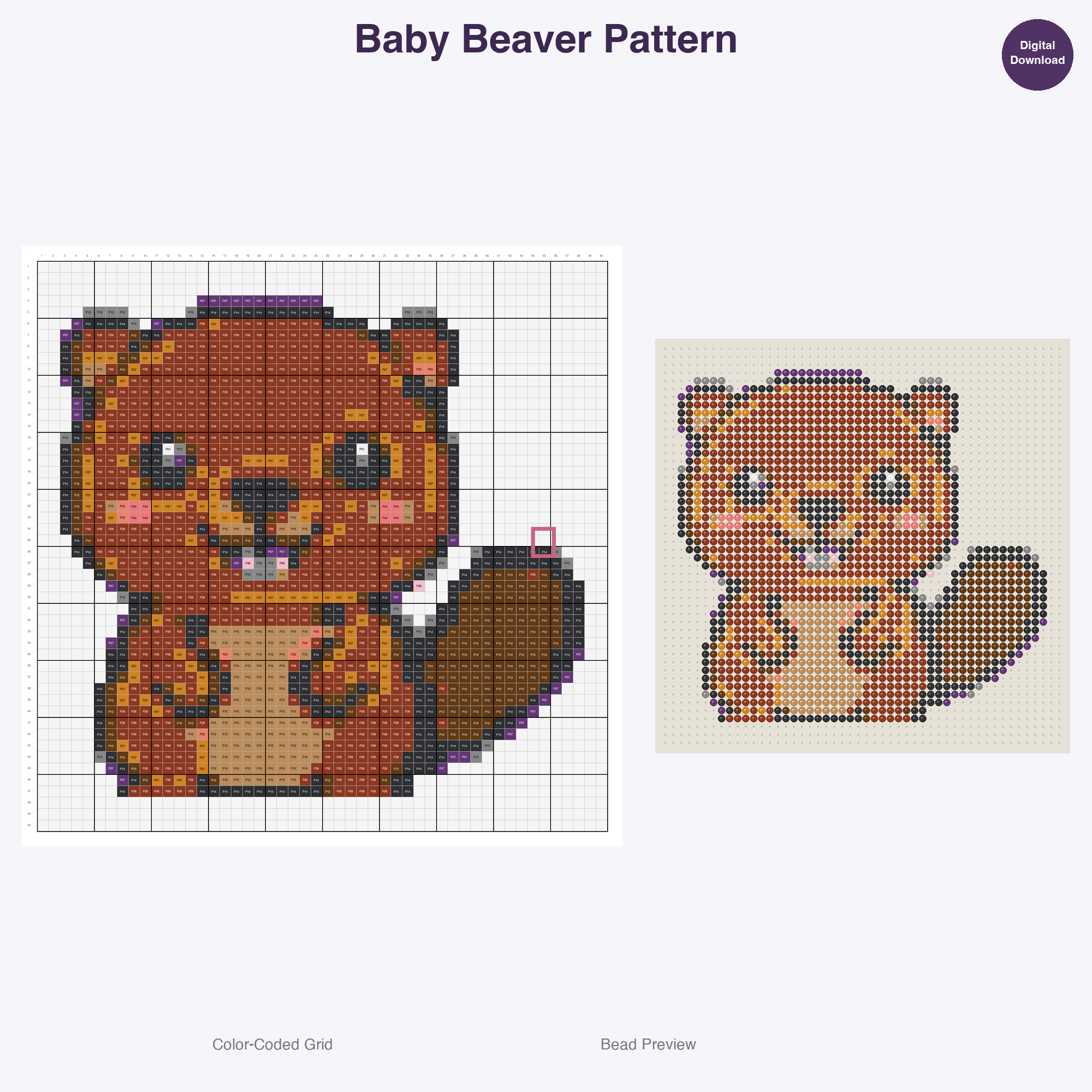 Adorable Baby Animals Perler Bead Patterns, 48 Designs x 3 Grid Sizes (29x29 + 50x50 + 128x128), Fuse Bead PDF Digital Download
