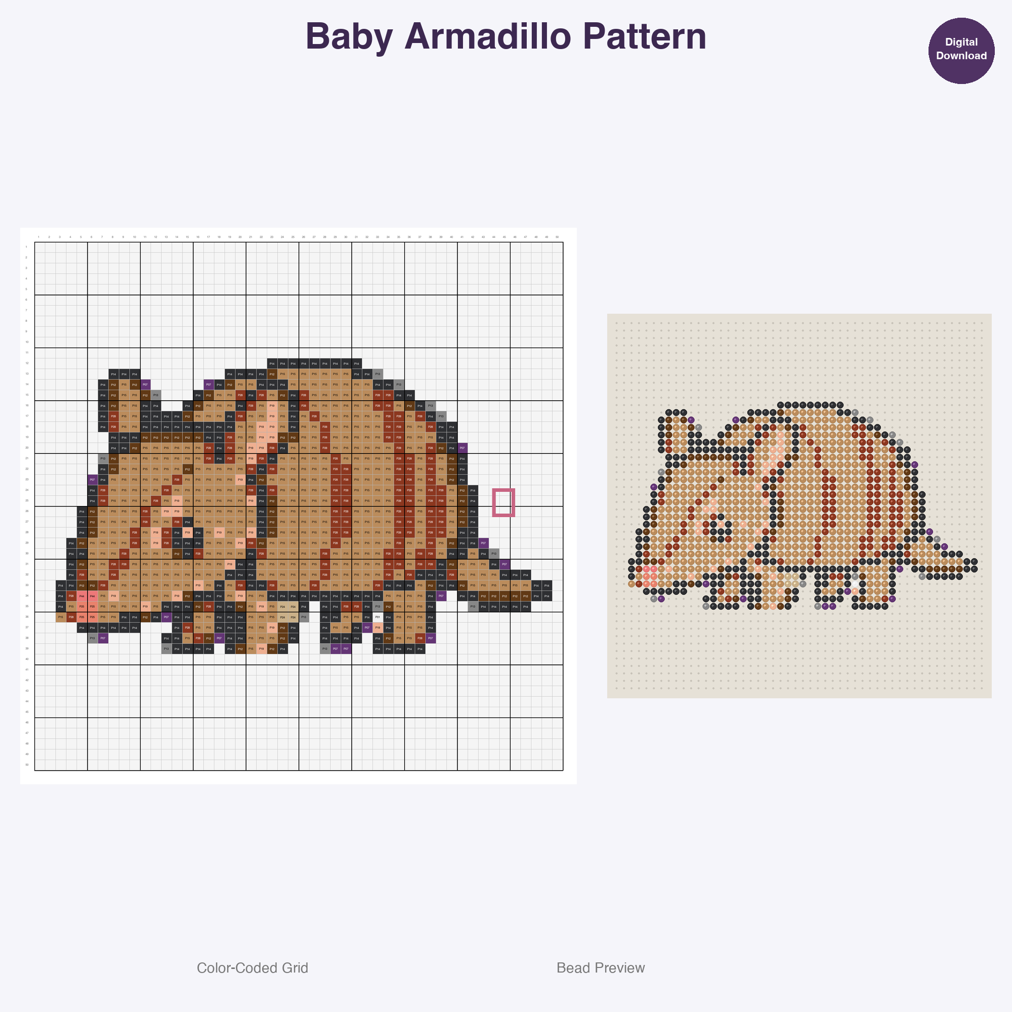 Adorable Baby Animals Perler Bead Patterns, 48 Designs x 3 Grid Sizes (29x29 + 50x50 + 128x128), Fuse Bead PDF Digital Download