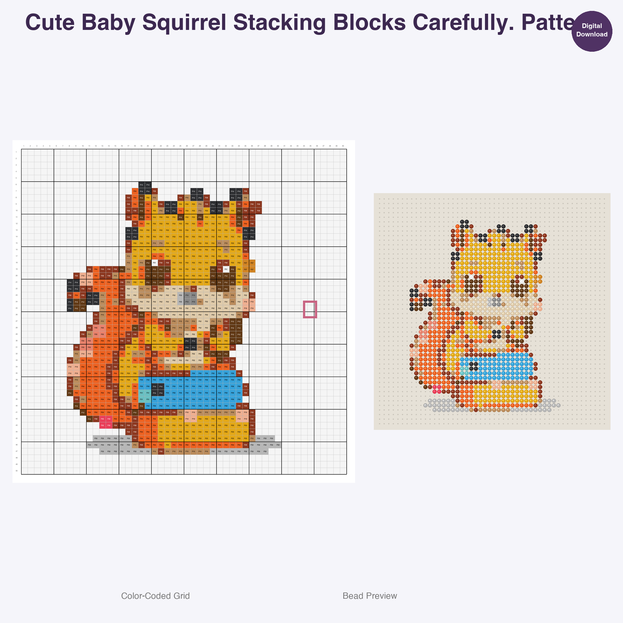 Baby Critters Crafty Capers Perler Bead Patterns, 48 Designs x 3 Grid Sizes (29x29 + 50x50 + 128x128), Fuse Bead PDF Digital Download
