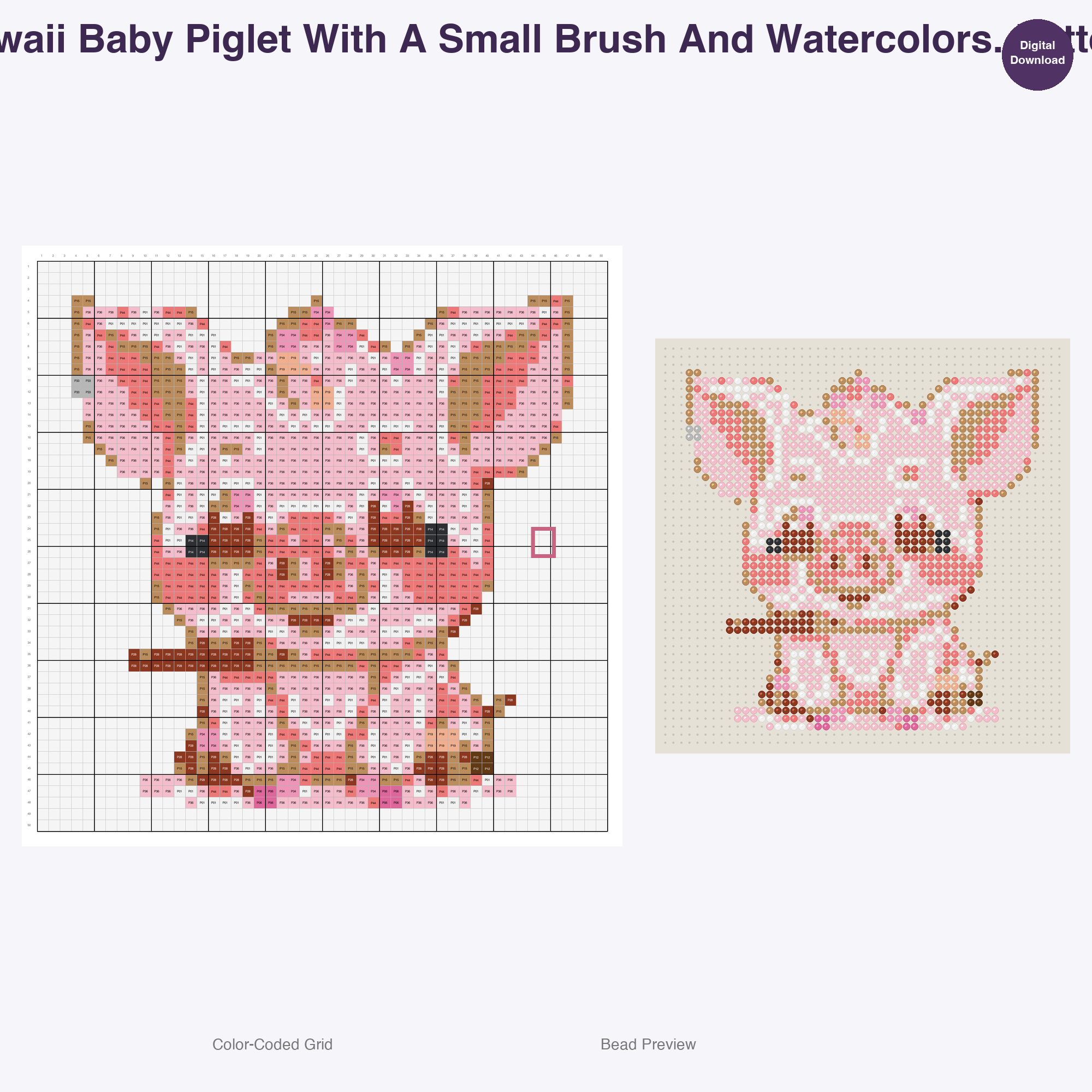 Baby Critters Crafty Capers Perler Bead Patterns, 48 Designs x 3 Grid Sizes (29x29 + 50x50 + 128x128), Fuse Bead PDF Digital Download