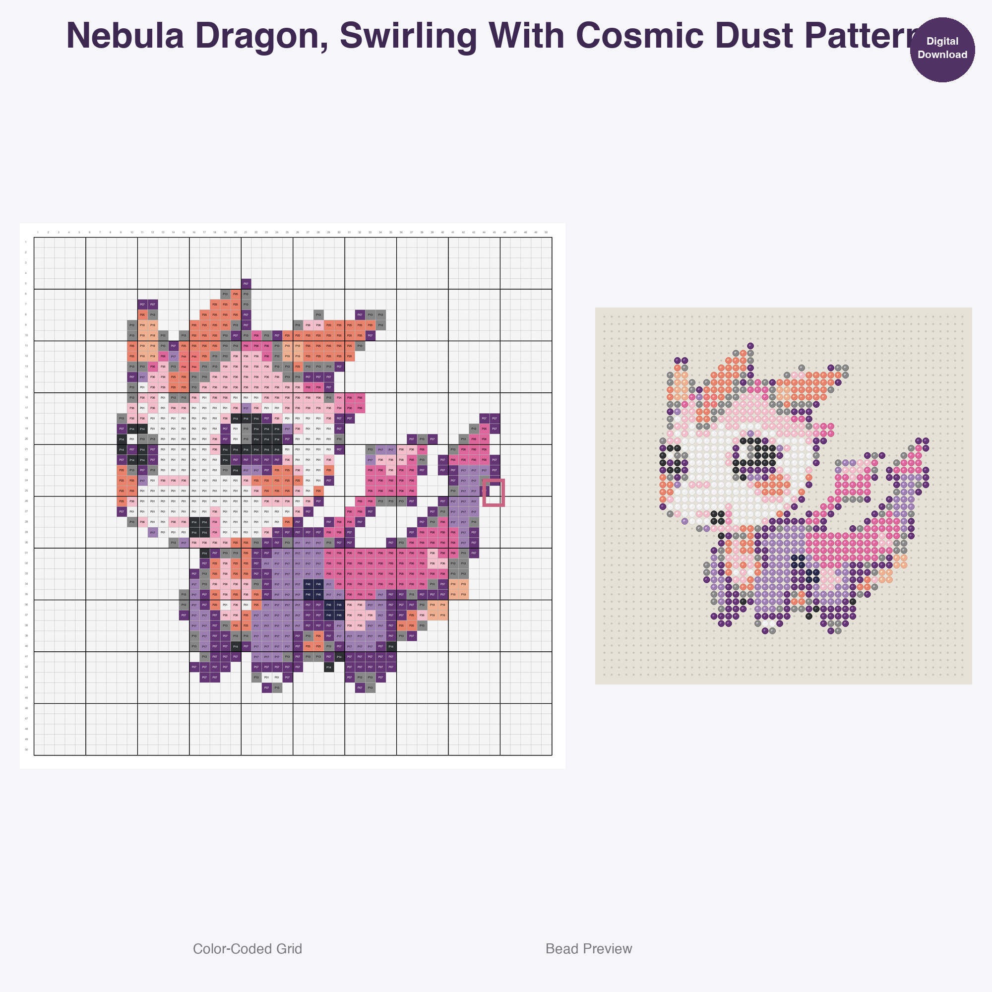 Celestial Mythics Perler Bead Patterns, 48 Designs x 3 Grid Sizes (29x29 + 50x50 + 128x128), Fuse Bead PDF Digital Download