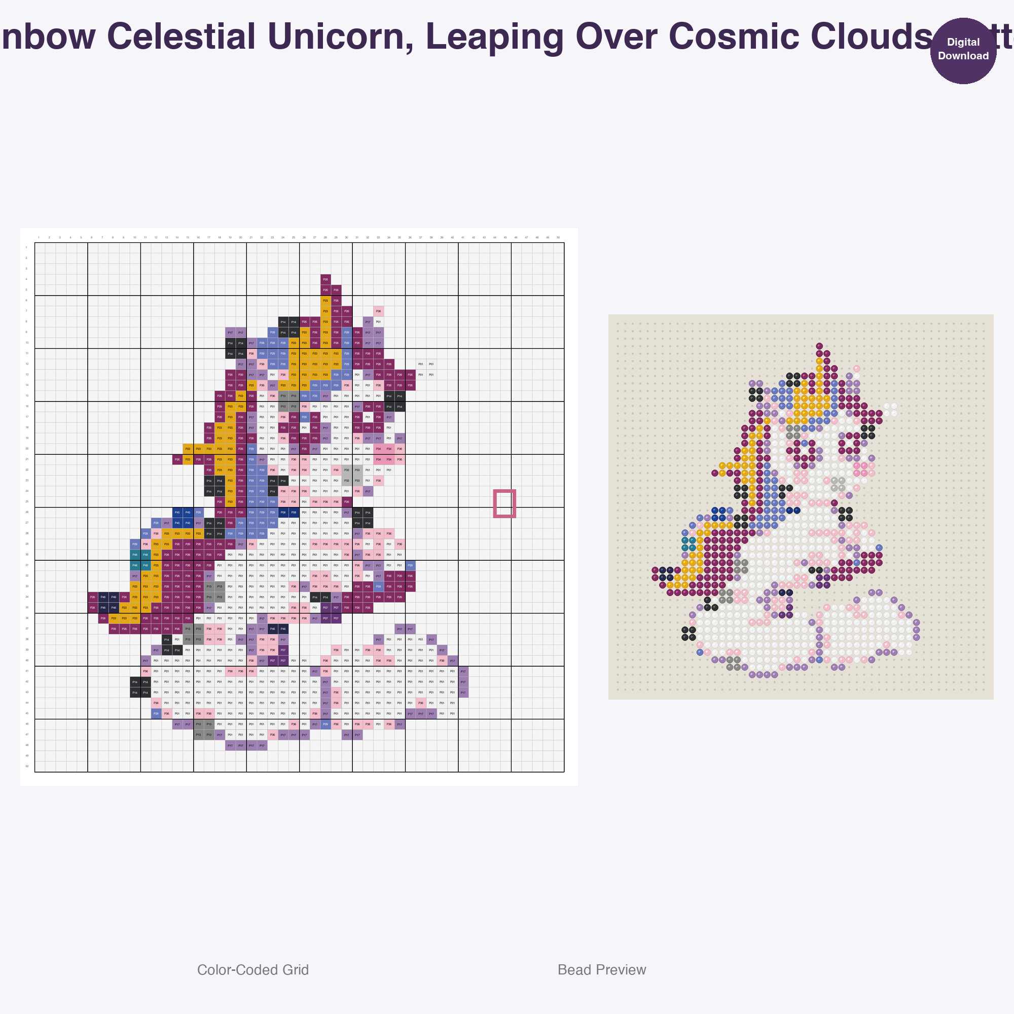 Celestial Mythics Perler Bead Patterns, 48 Designs x 3 Grid Sizes (29x29 + 50x50 + 128x128), Fuse Bead PDF Digital Download