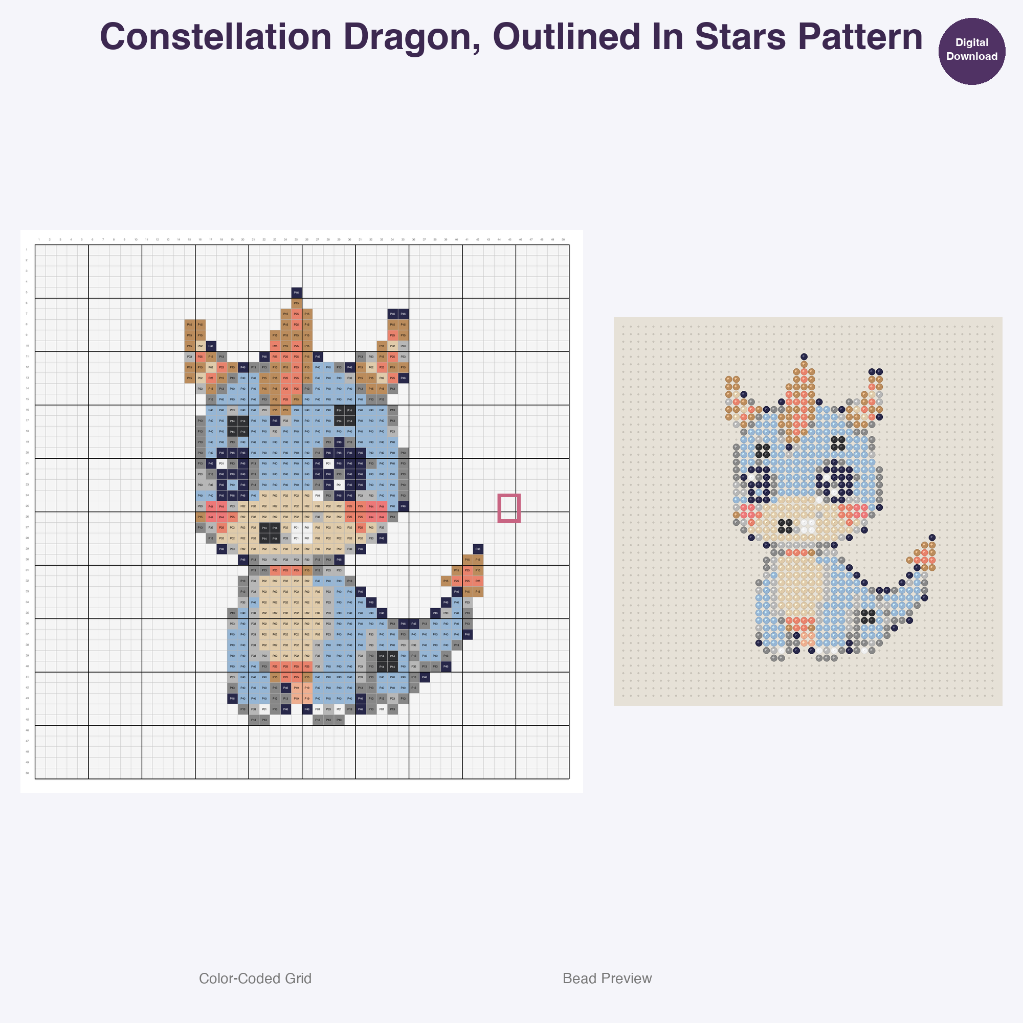 Celestial Mythics Perler Bead Patterns, 48 Designs x 3 Grid Sizes (29x29 + 50x50 + 128x128), Fuse Bead PDF Digital Download