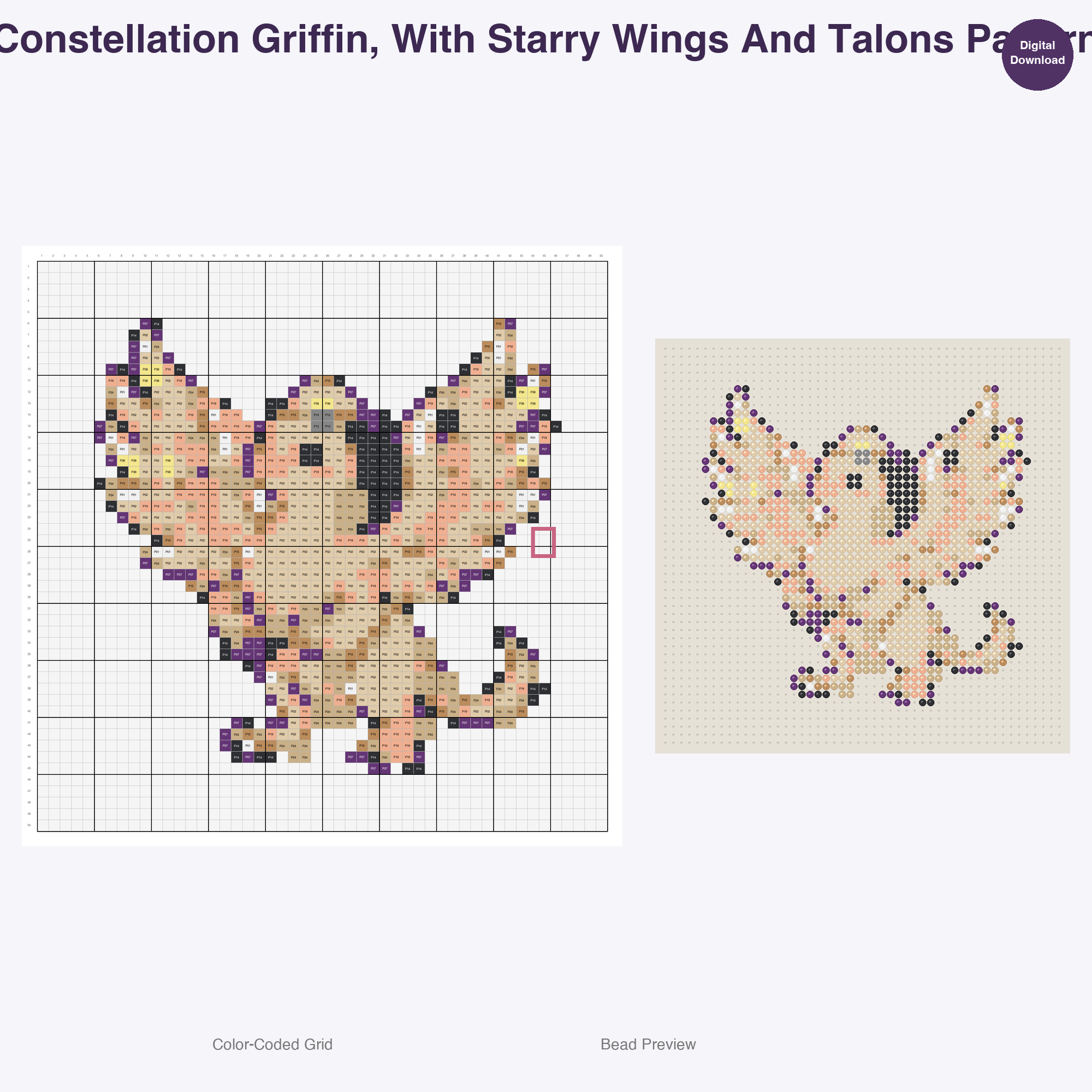 Celestial Mythics Perler Bead Patterns, 48 Designs x 3 Grid Sizes (29x29 + 50x50 + 128x128), Fuse Bead PDF Digital Download