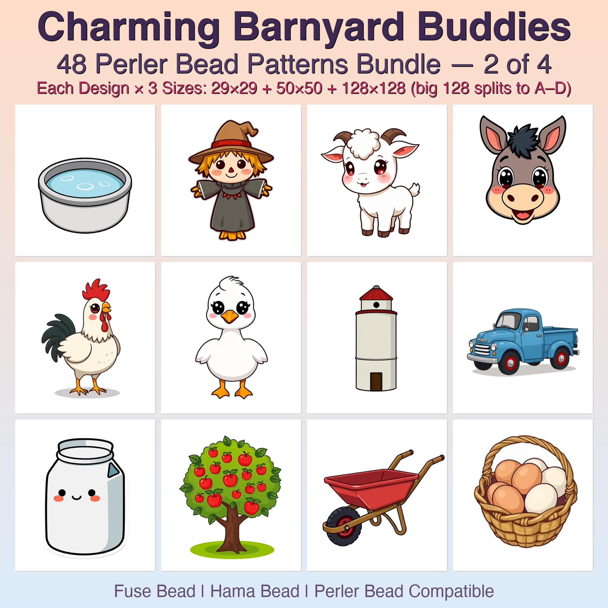 Charming Barnyard Buddies Perler Bead Patterns Bundle, 48 Designs (PDF Digital Download)