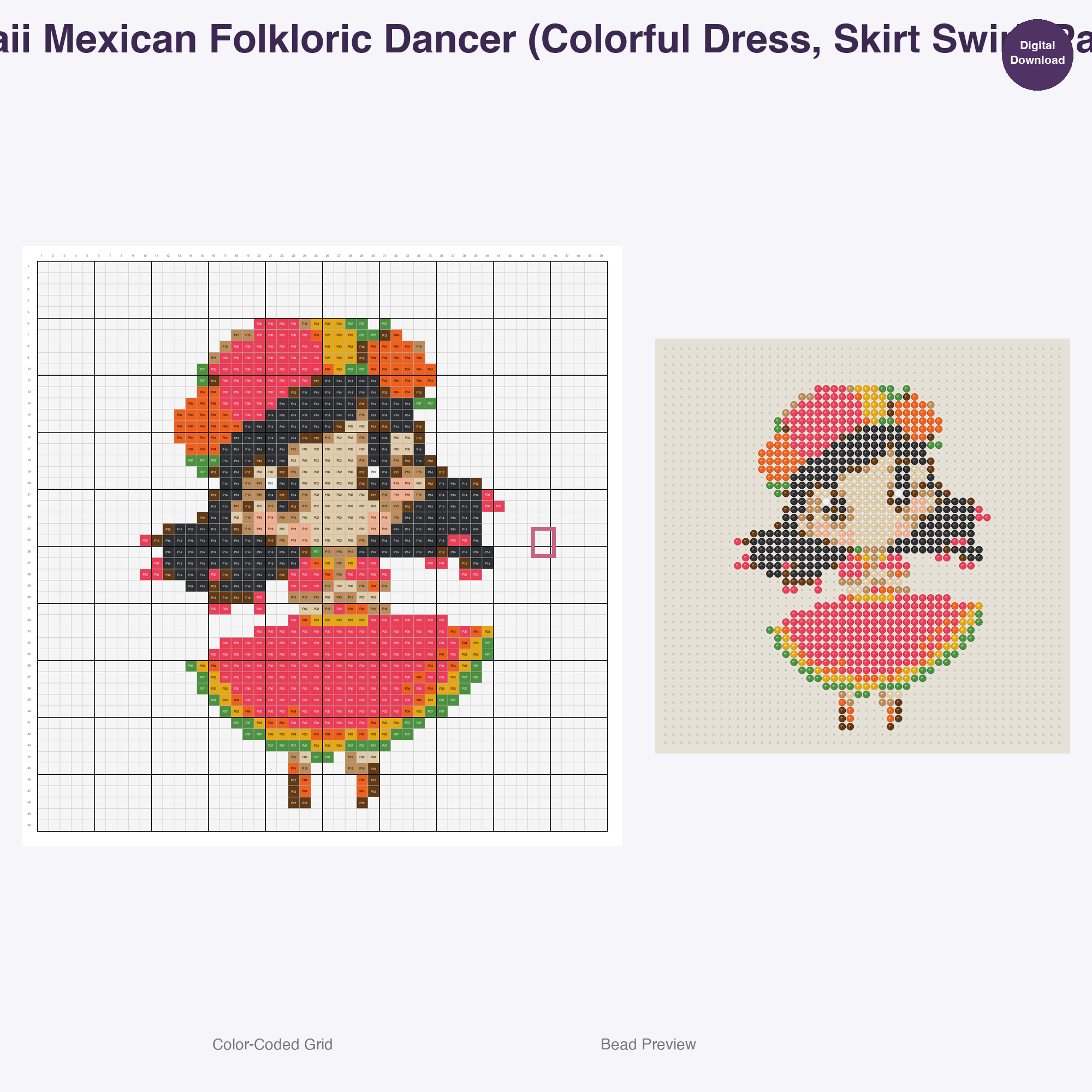 Chibi Folkloric Dancers Perler Bead Patterns, 48 Designs x 3 Grid Sizes (29x29 + 50x50 + 128x128), Fuse Bead PDF Digital Download