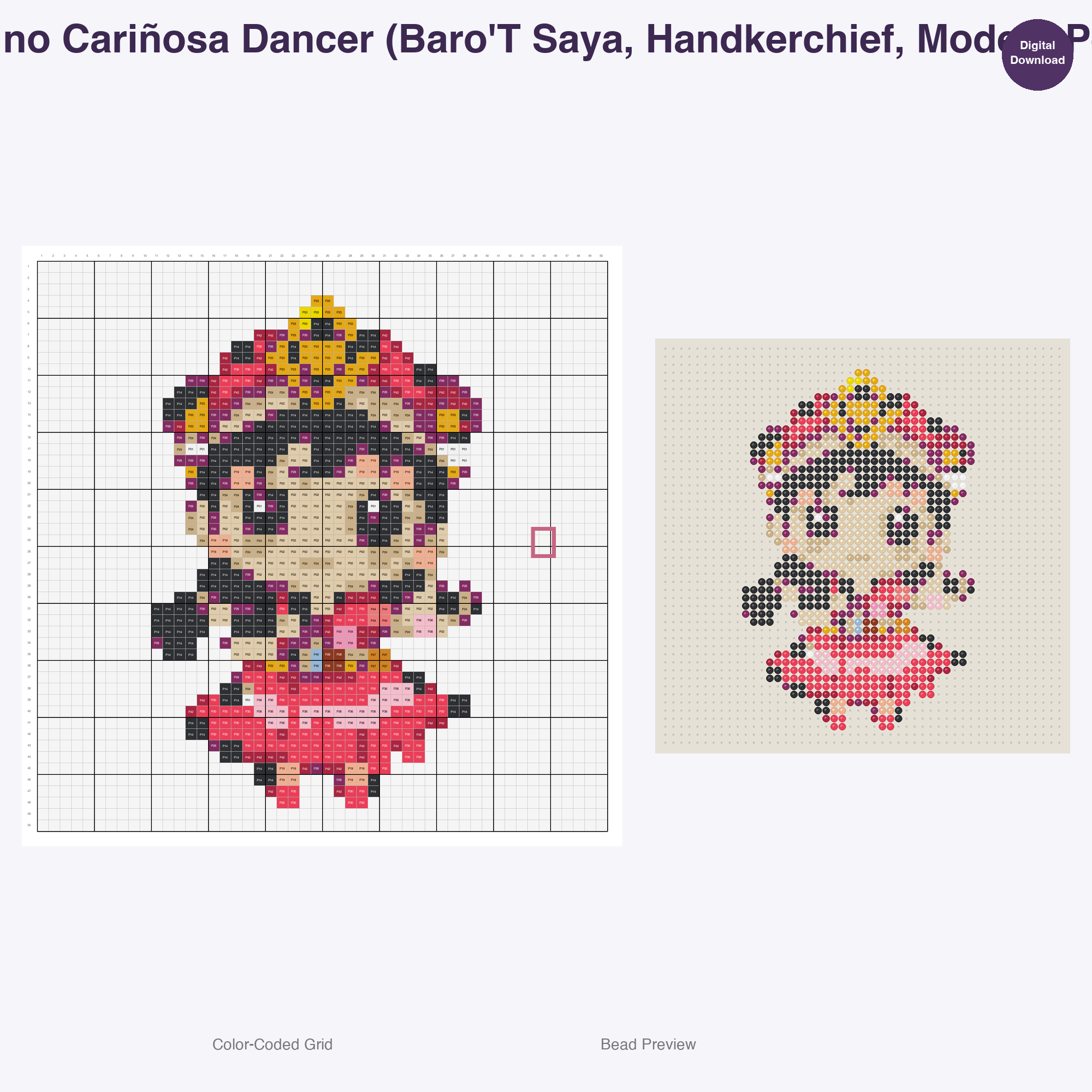 Chibi Folkloric Dancers Perler Bead Patterns, 48 Designs x 3 Grid Sizes (29x29 + 50x50 + 128x128), Fuse Bead PDF Digital Download
