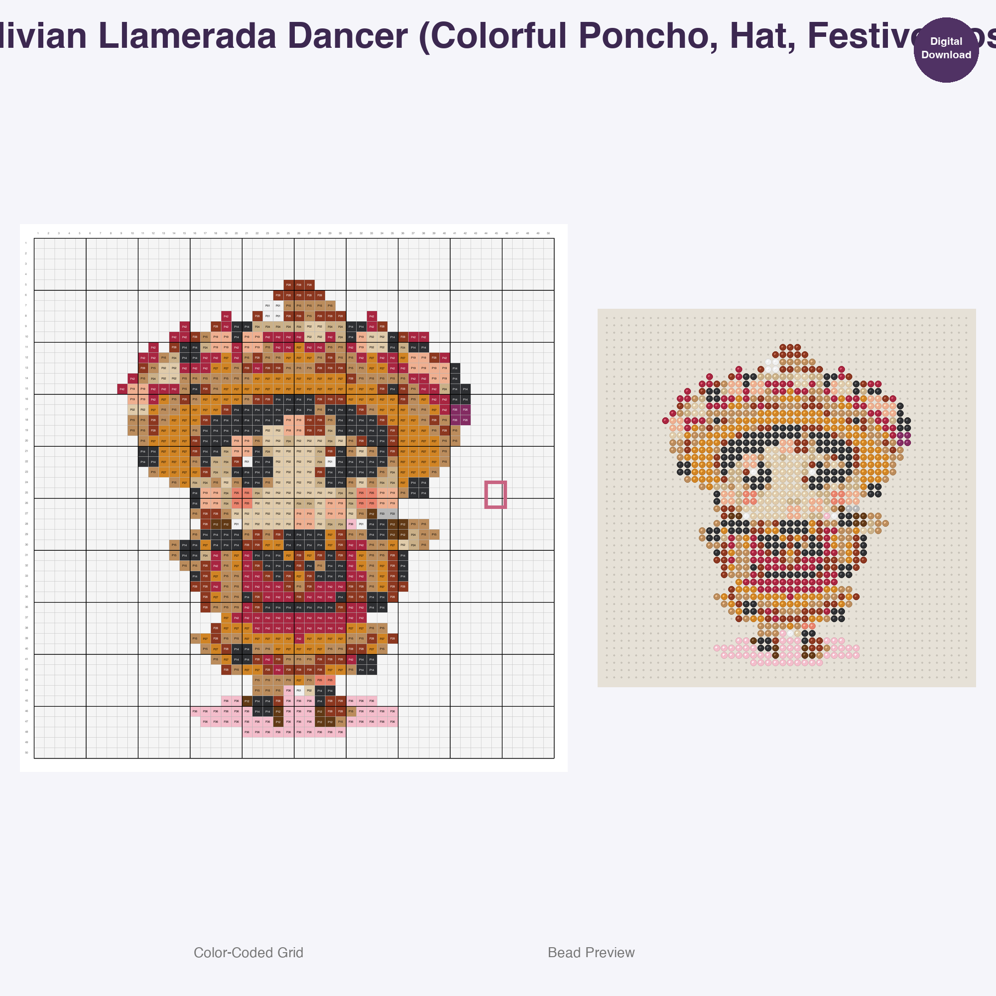 Chibi Folkloric Dancers Perler Bead Patterns, 48 Designs x 3 Grid Sizes (29x29 + 50x50 + 128x128), Fuse Bead PDF Digital Download