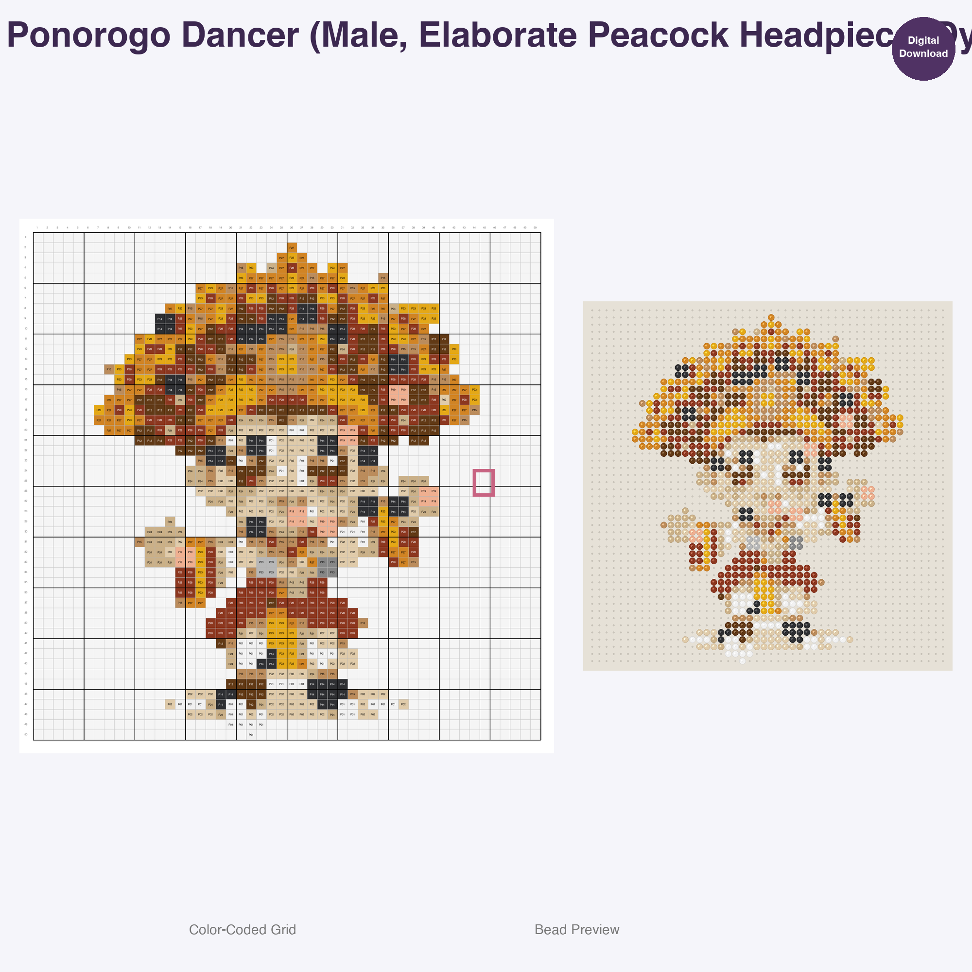 Chibi Folkloric Dancers Perler Bead Patterns, 48 Designs x 3 Grid Sizes (29x29 + 50x50 + 128x128), Fuse Bead PDF Digital Download