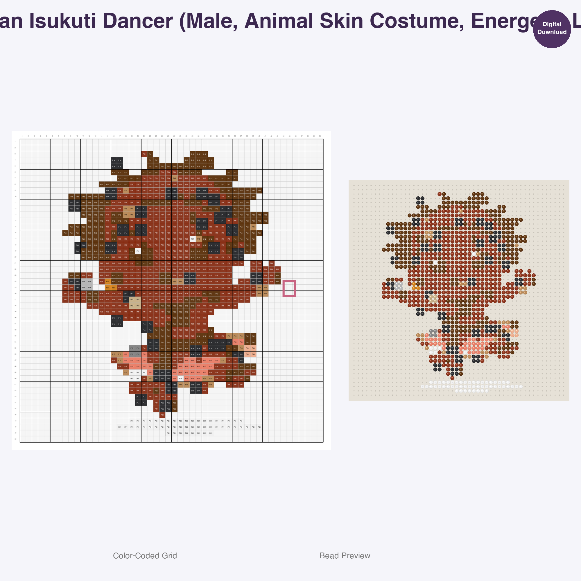 Chibi Folkloric Dancers Perler Bead Patterns, 48 Designs x 3 Grid Sizes (29x29 + 50x50 + 128x128), Fuse Bead PDF Digital Download