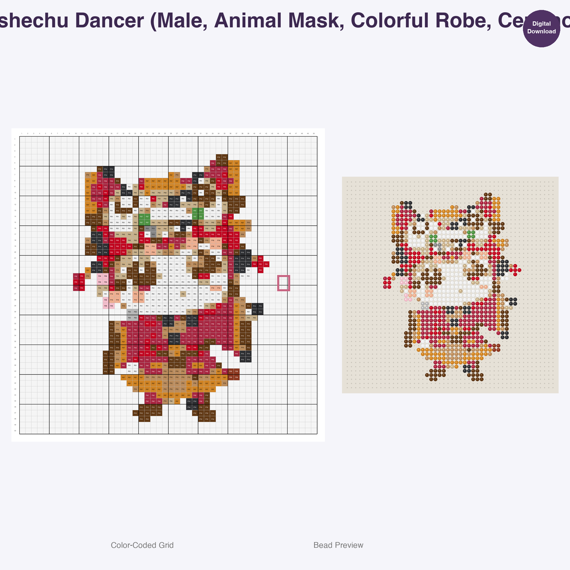 Chibi Folkloric Dancers Perler Bead Patterns, 48 Designs x 3 Grid Sizes (29x29 + 50x50 + 128x128), Fuse Bead PDF Digital Download