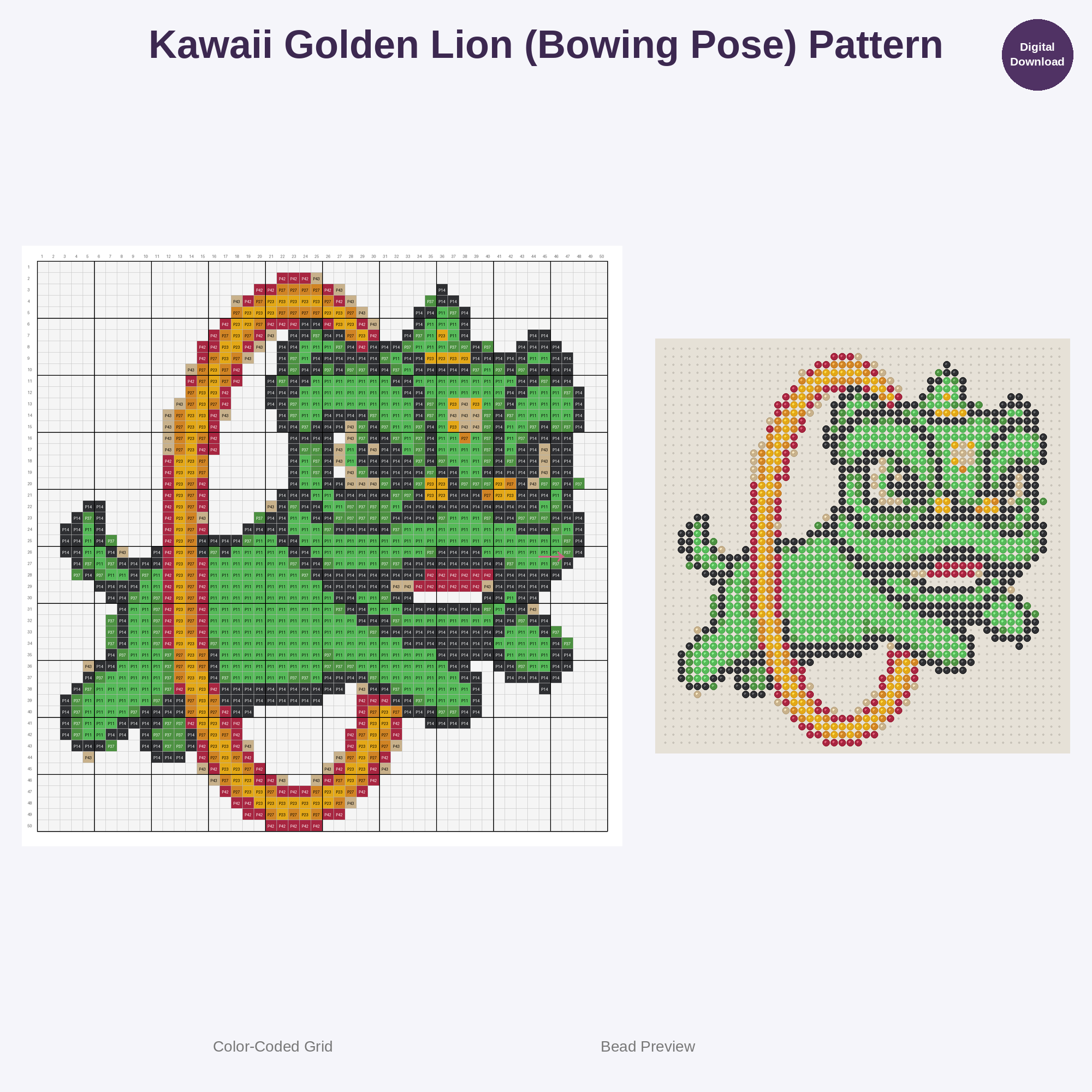 Cute Kawaii Chinese Lion Dance Perler Bead Patterns Bundle, 48 Designs (PDF Digital Download)