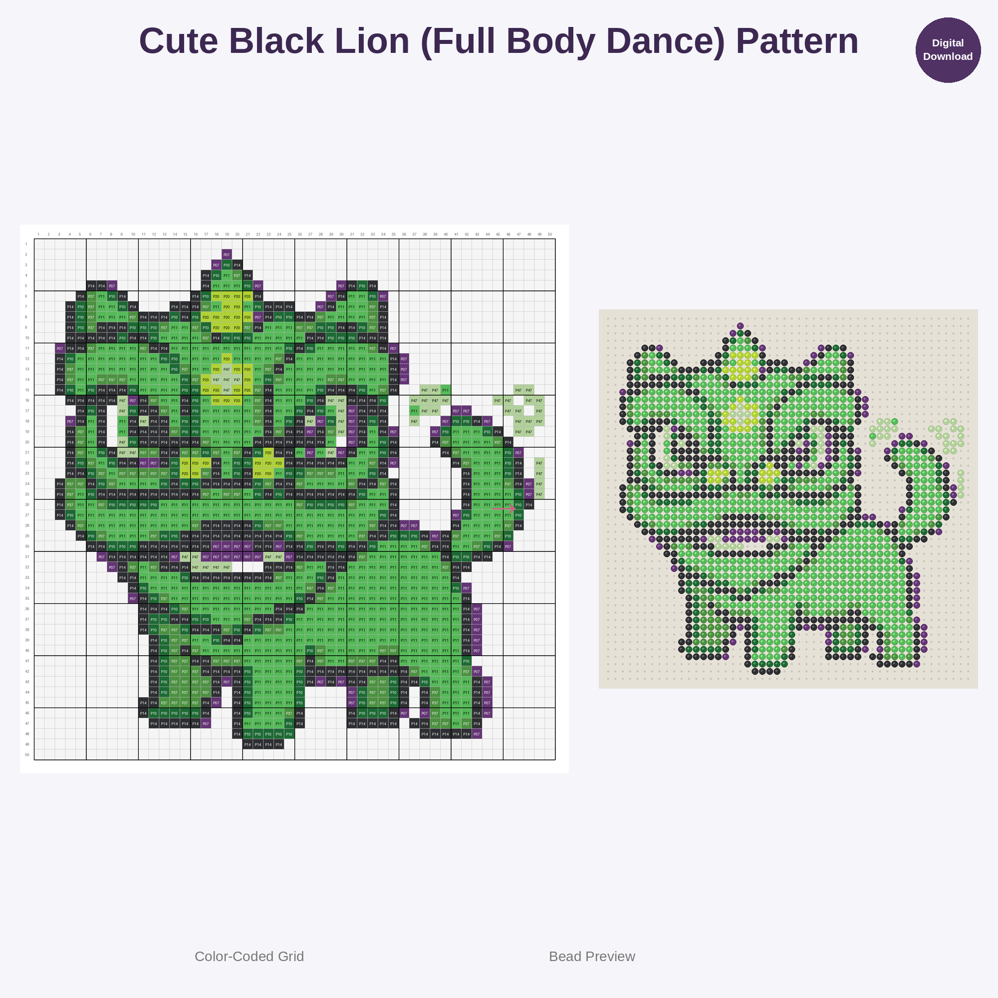 Cute Kawaii Chinese Lion Dance Perler Bead Patterns Bundle, 48 Designs (PDF Digital Download)