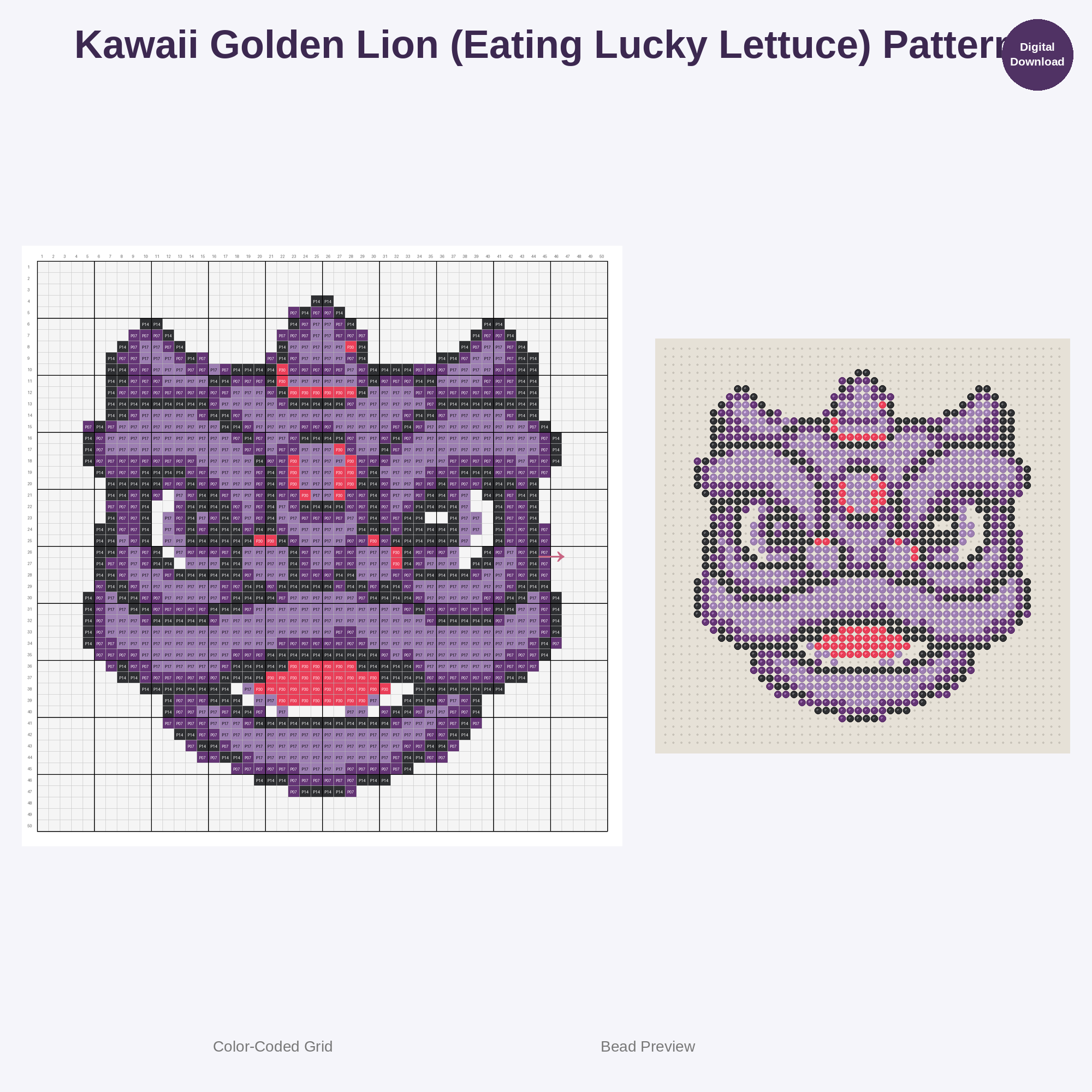 Cute Kawaii Chinese Lion Dance Perler Bead Patterns Bundle, 48 Designs (PDF Digital Download)