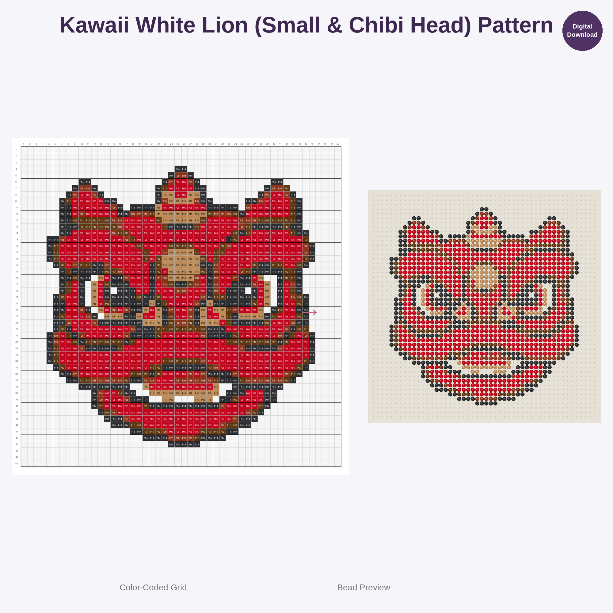 Cute Kawaii Chinese Lion Dance Perler Bead Patterns Bundle, 48 Designs (PDF Digital Download)