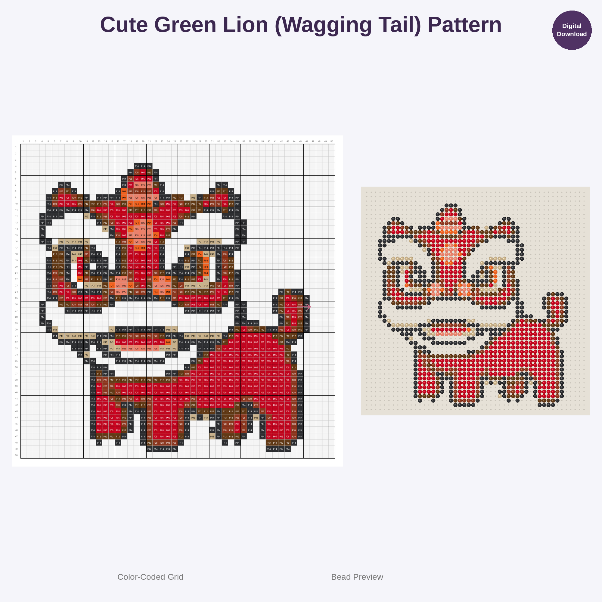 Cute Kawaii Chinese Lion Dance Perler Bead Patterns Bundle, 48 Designs (PDF Digital Download)