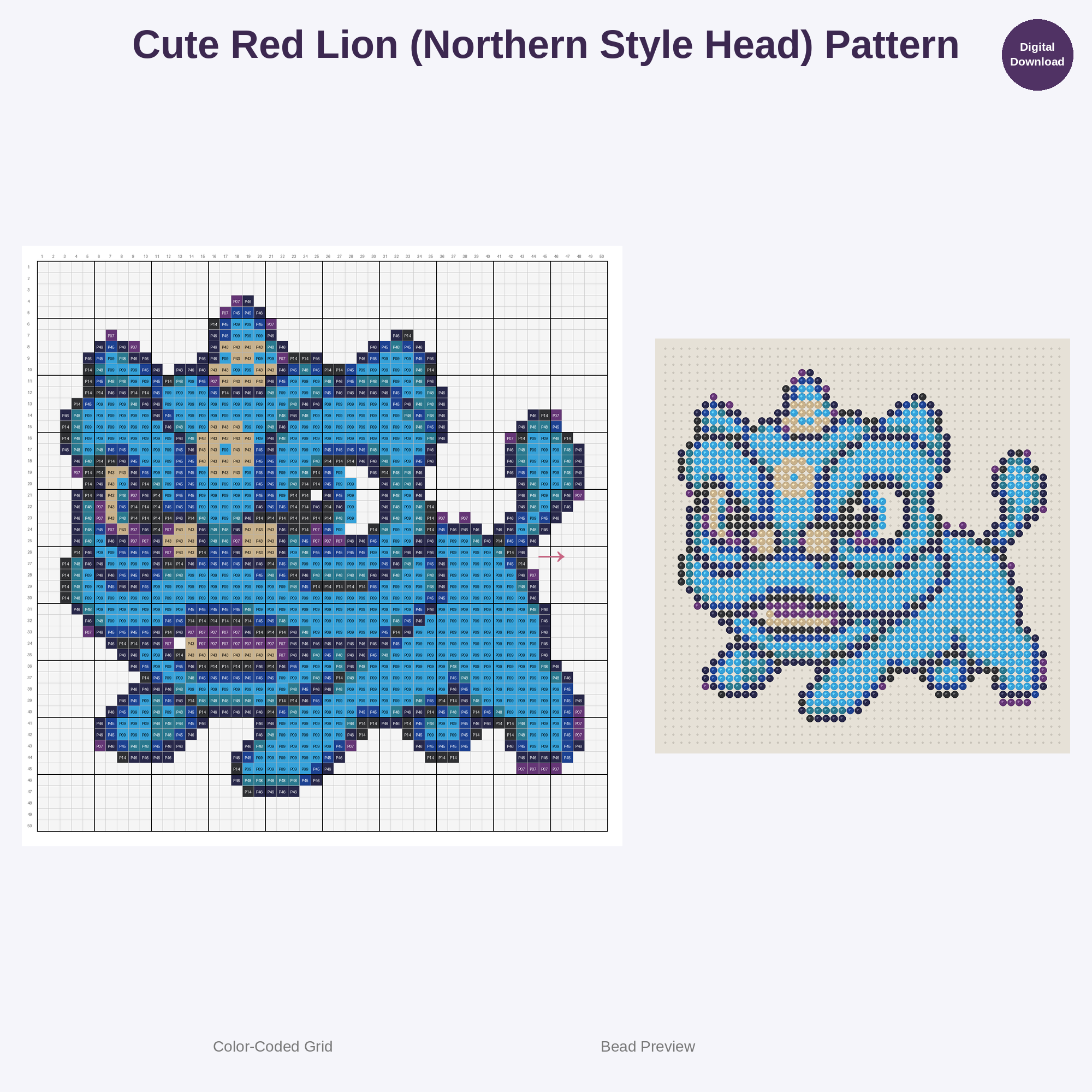 Cute Kawaii Chinese Lion Dance Perler Bead Patterns Bundle, 48 Designs (PDF Digital Download)