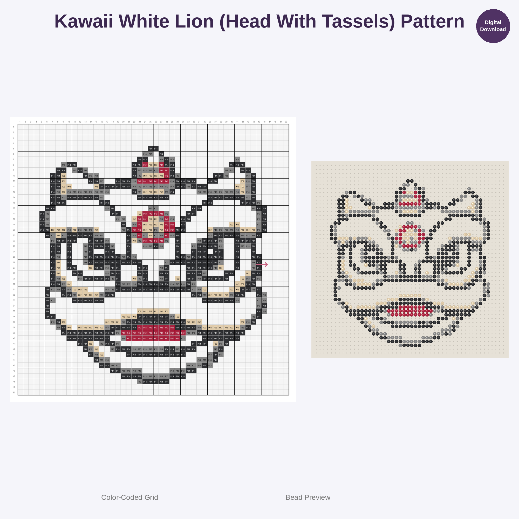 Cute Kawaii Chinese Lion Dance Perler Bead Patterns Bundle, 48 Designs (PDF Digital Download)