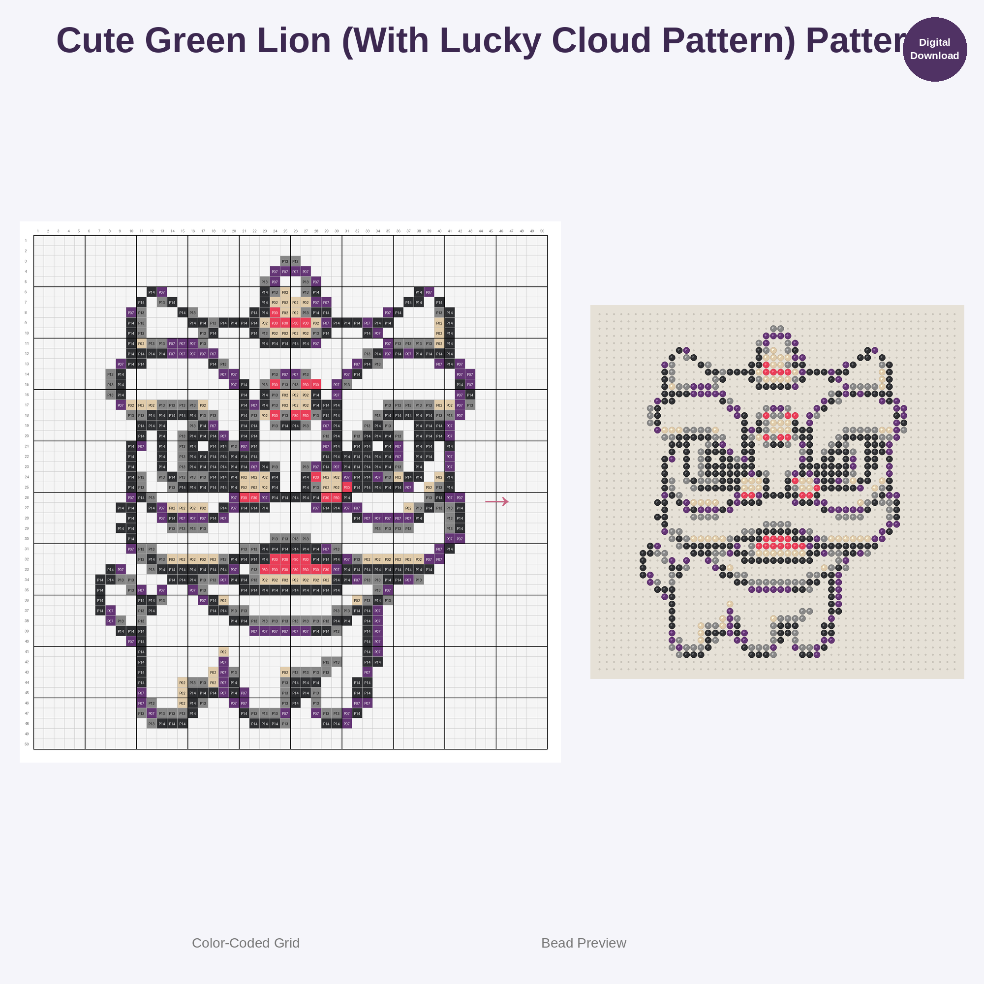 Cute Kawaii Chinese Lion Dance Perler Bead Patterns Bundle, 48 Designs (PDF Digital Download)