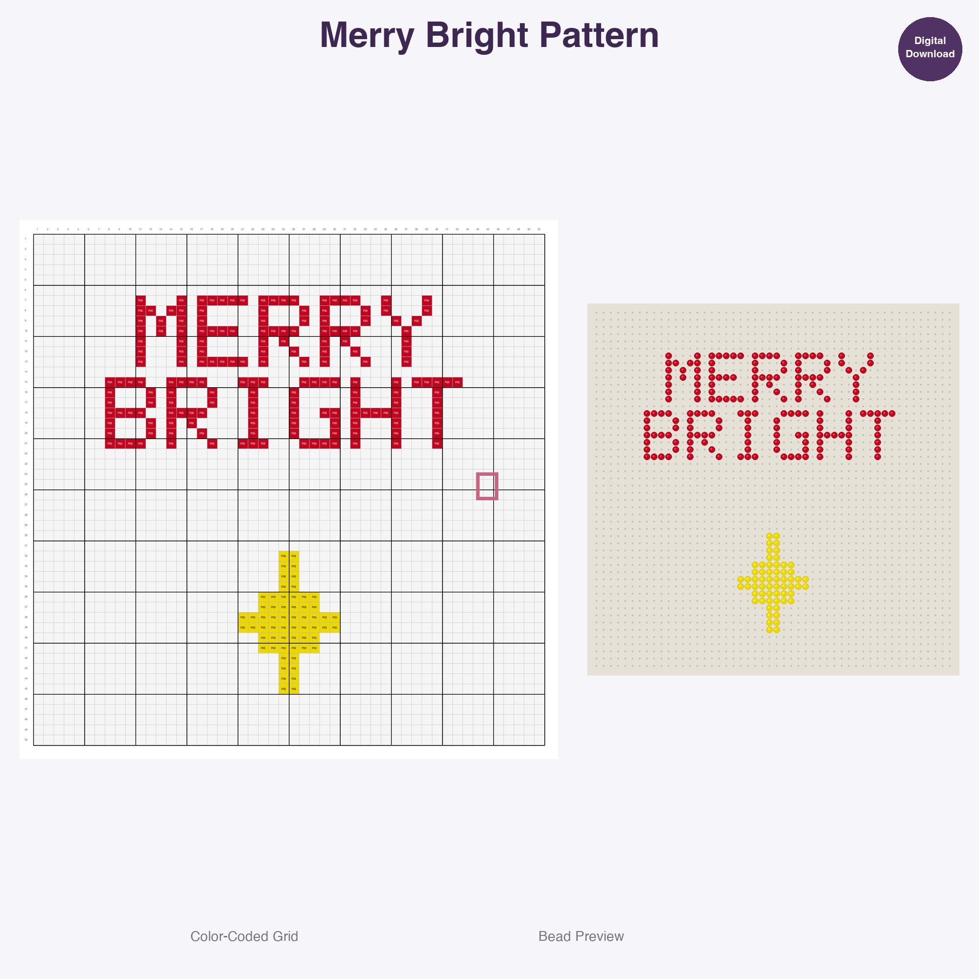 Christmas Word Signs Perler Bead Patterns, 48 Designs x 2 Grid Sizes (50x50 + 128x128), Fuse Bead PDF Digital Download