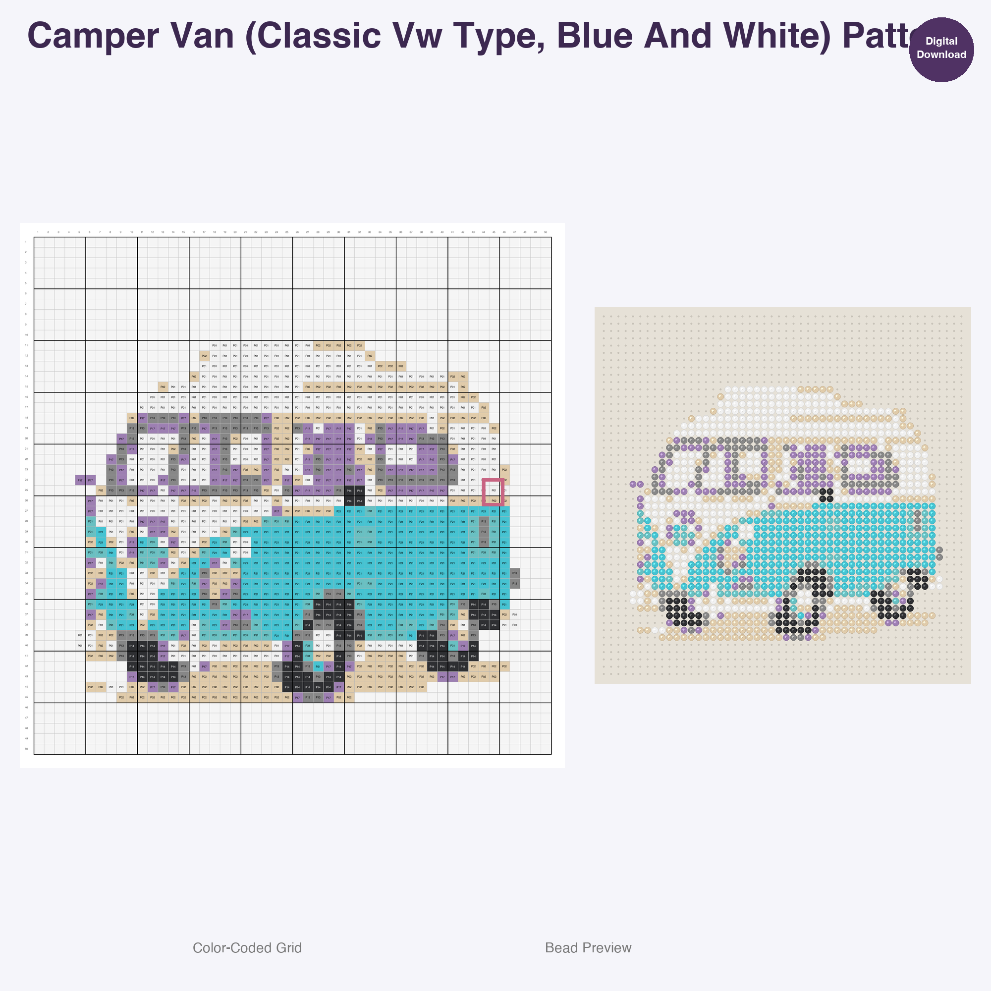Classic Travel Icons Perler Bead Patterns, 48 Designs x 2 Grid Sizes (50x50 + 128x128), Fuse Bead PDF Digital Download