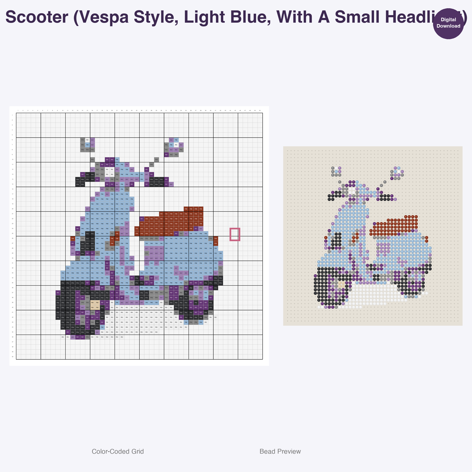 Classic Travel Icons Perler Bead Patterns, 48 Designs x 2 Grid Sizes (50x50 + 128x128), Fuse Bead PDF Digital Download