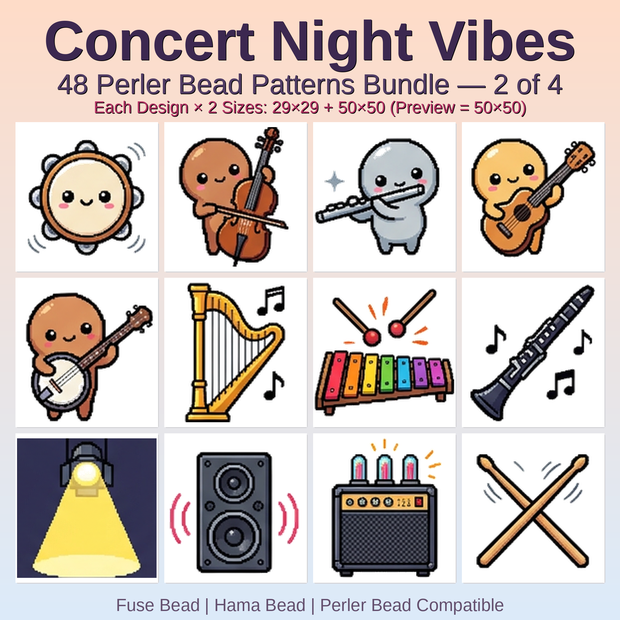 Concert Night Vibes Perler Bead Patterns Bundle, 48 Designs (PDF Digital Download)