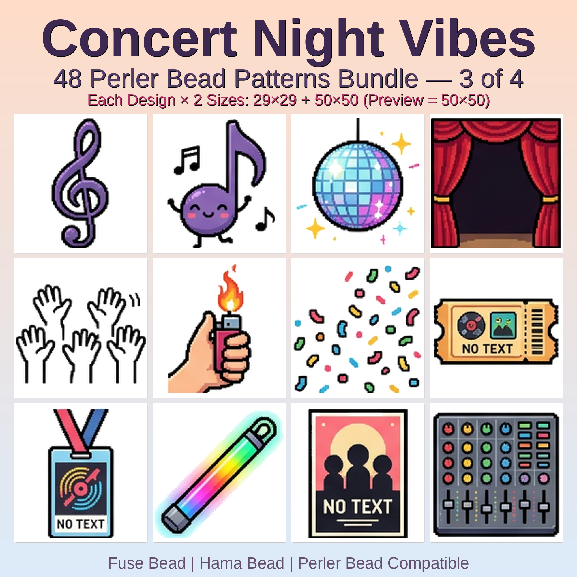 Concert Night Vibes Perler Bead Patterns Bundle, 48 Designs (PDF Digital Download)