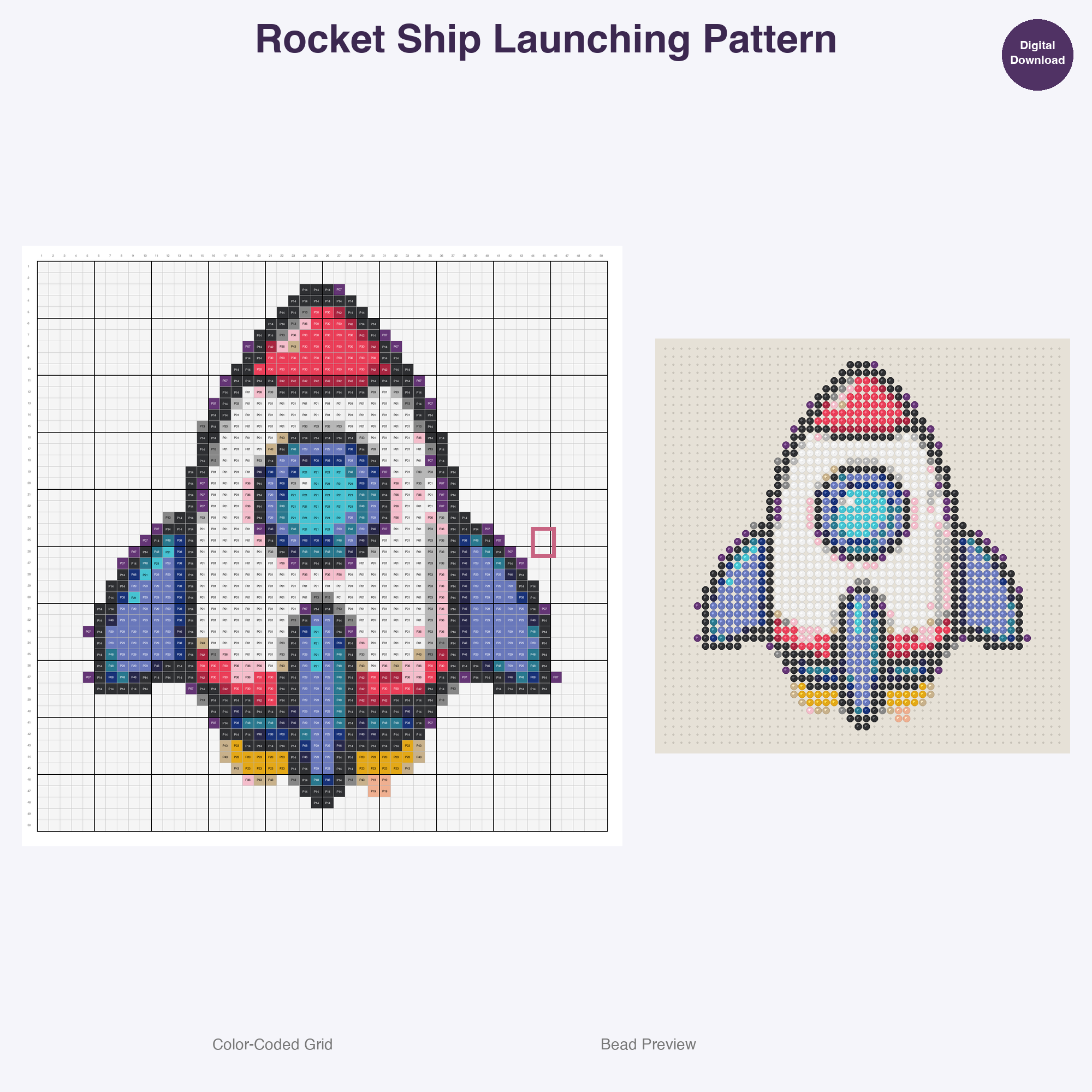 Cosmic Space Adventure Perler Bead Patterns, 48 Designs x 3 Grid Sizes (29x29 + 50x50 + 128x128), Fuse Bead PDF Digital Download