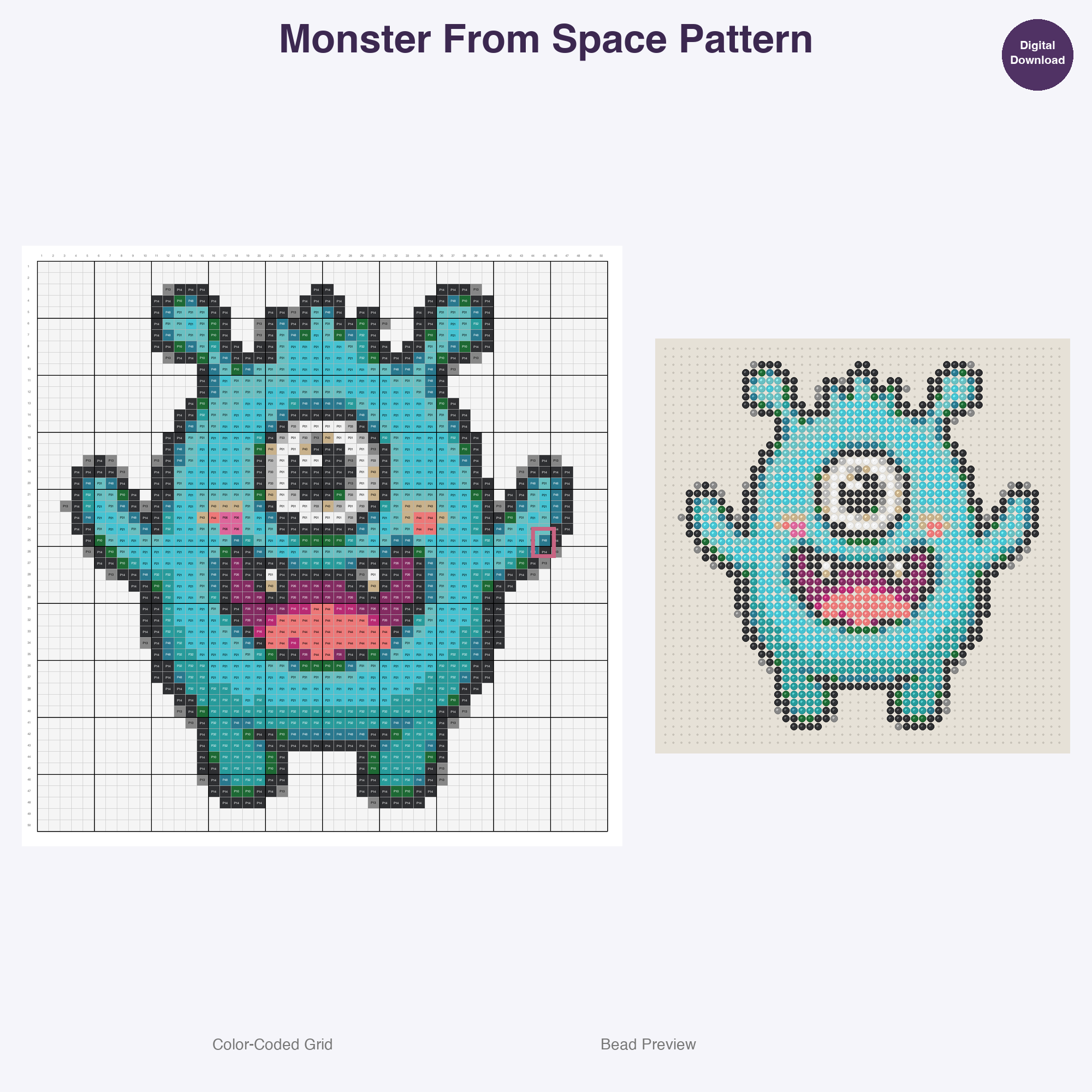 Cosmic Space Adventure Perler Bead Patterns, 48 Designs x 3 Grid Sizes (29x29 + 50x50 + 128x128), Fuse Bead PDF Digital Download