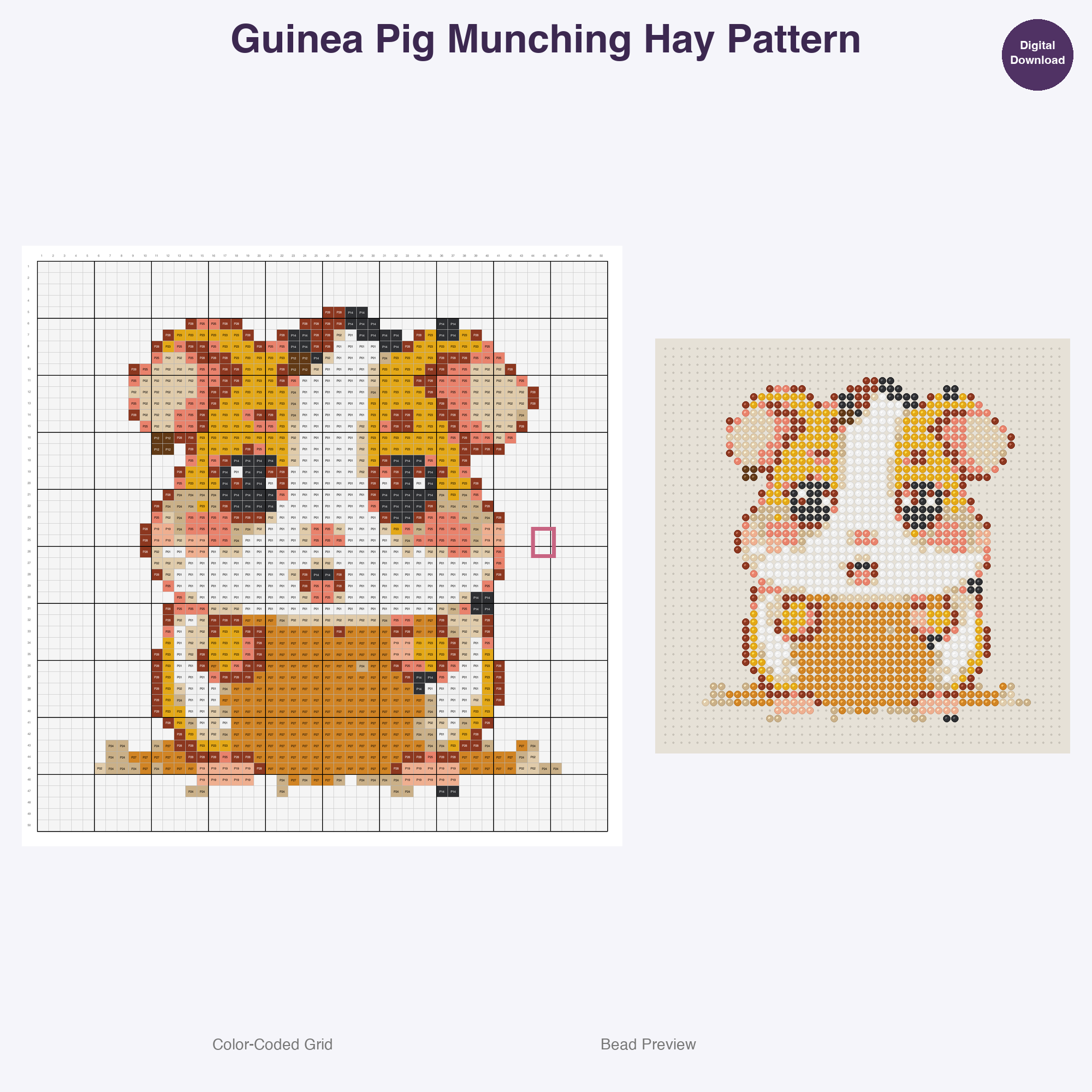 Cozy Burrow Buddies Perler Bead Patterns, 48 Designs x 3 Grid Sizes (29x29 + 50x50 + 128x128), Fuse Bead PDF Digital Download