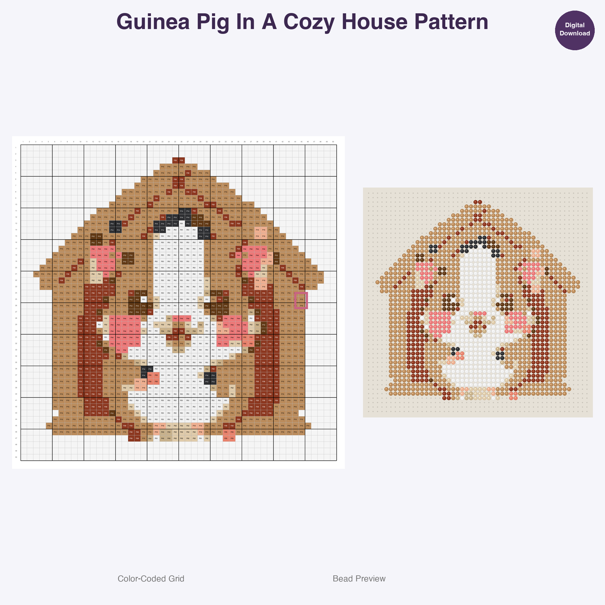 Cozy Burrow Buddies Perler Bead Patterns, 48 Designs x 3 Grid Sizes (29x29 + 50x50 + 128x128), Fuse Bead PDF Digital Download