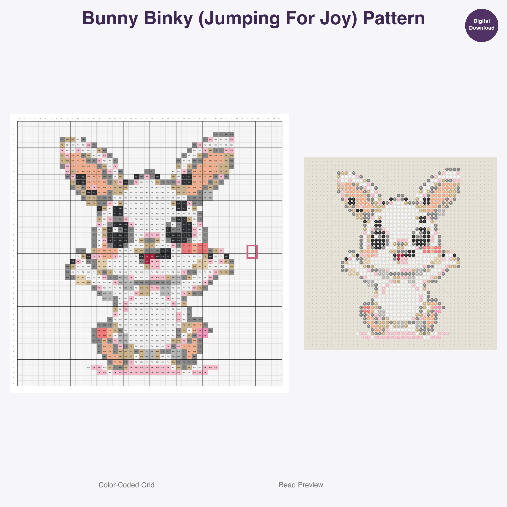 Cozy Burrow Buddies Perler Bead Patterns, 48 Designs x 3 Grid Sizes (29x29 + 50x50 + 128x128), Fuse Bead PDF Digital Download
