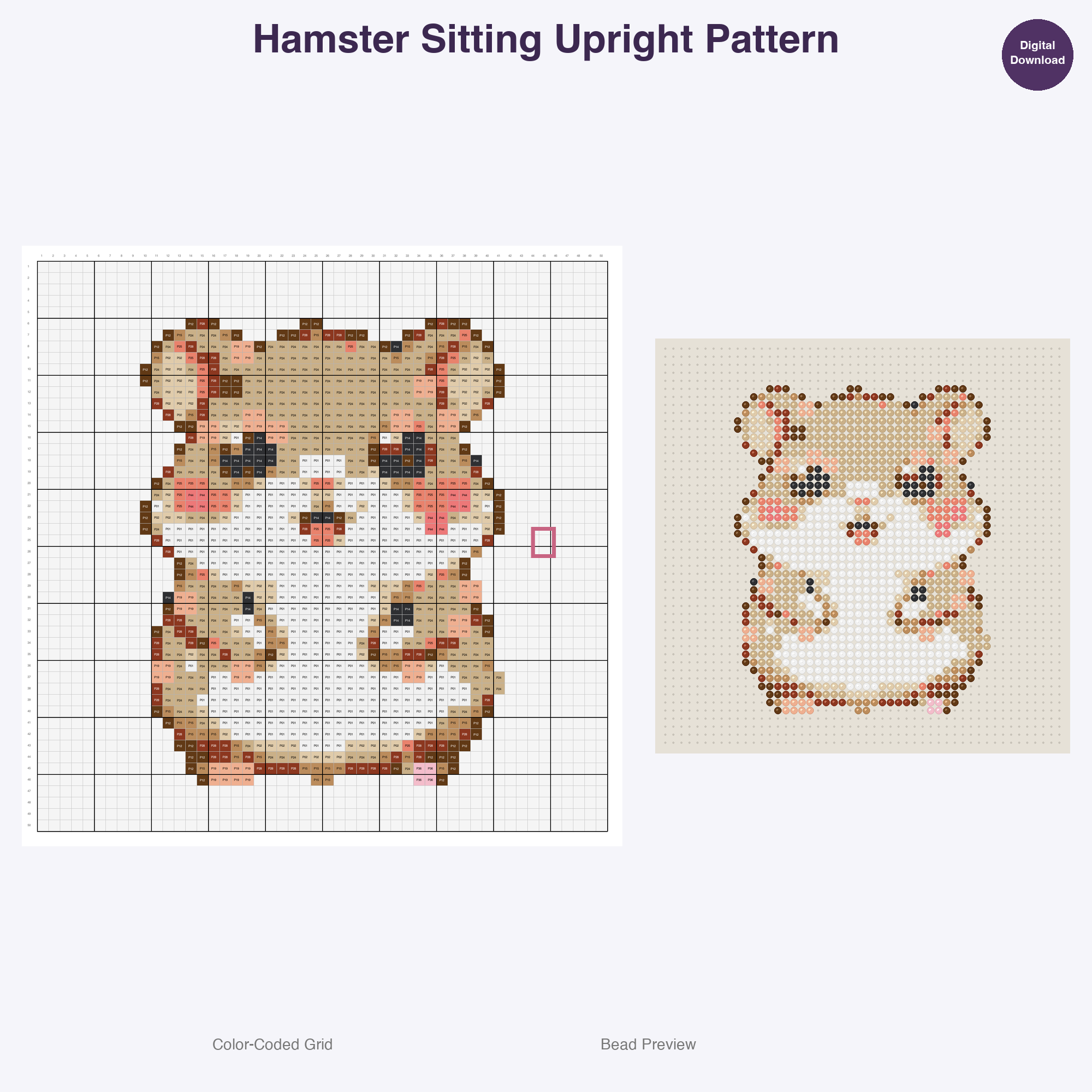 Cozy Burrow Buddies Perler Bead Patterns, 48 Designs x 3 Grid Sizes (29x29 + 50x50 + 128x128), Fuse Bead PDF Digital Download