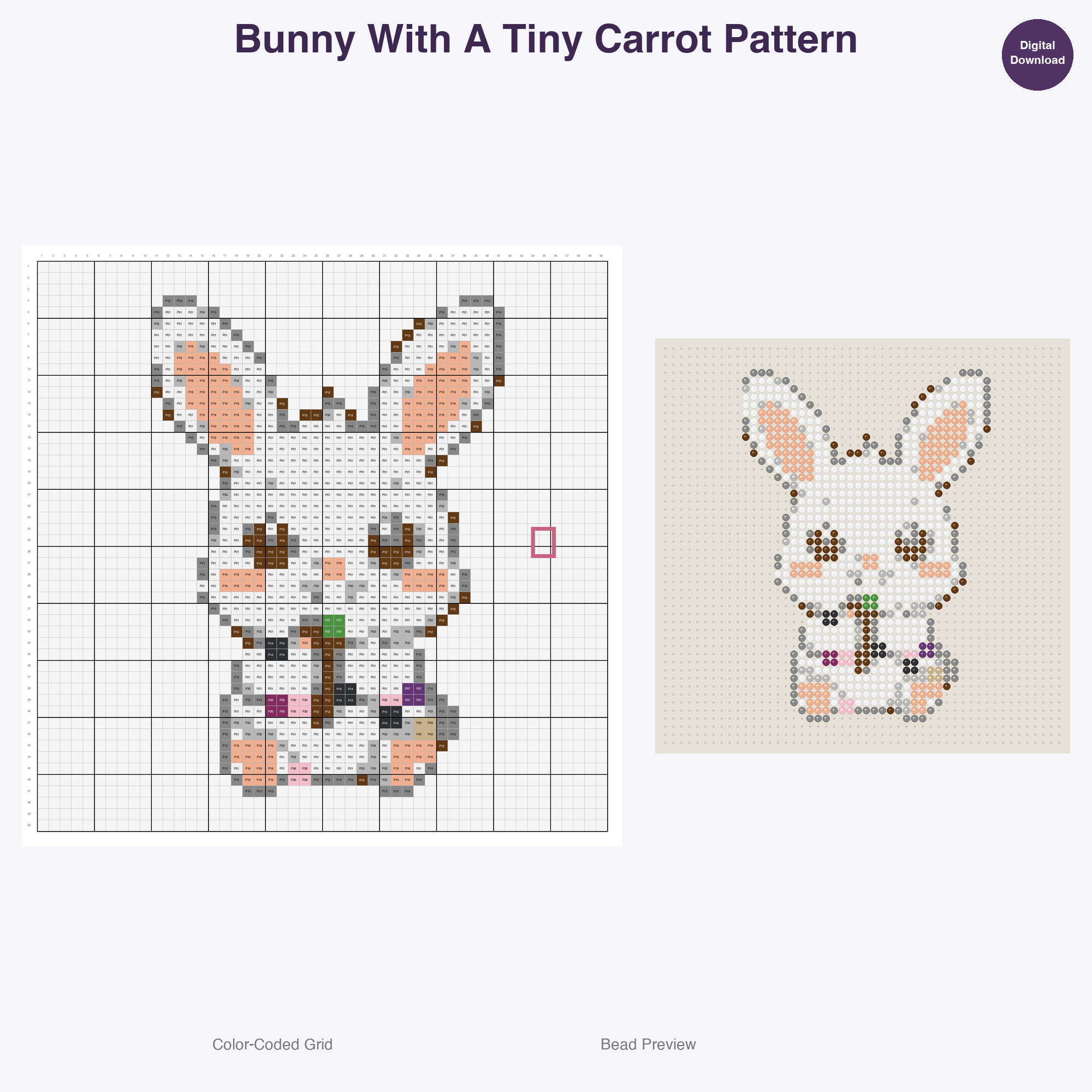 Cozy Burrow Buddies Perler Bead Patterns, 48 Designs x 3 Grid Sizes (29x29 + 50x50 + 128x128), Fuse Bead PDF Digital Download