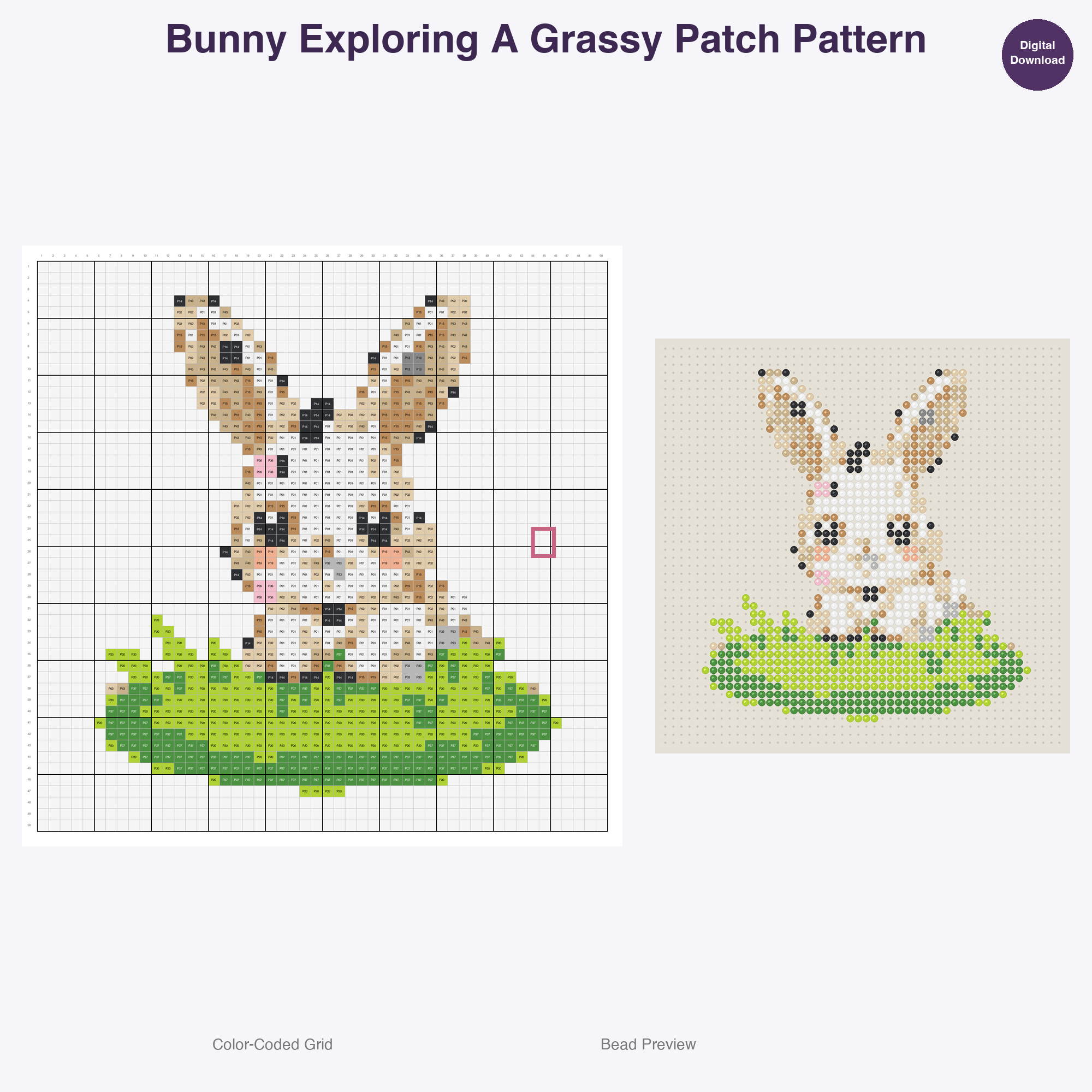 Cozy Burrow Buddies Perler Bead Patterns, 48 Designs x 3 Grid Sizes (29x29 + 50x50 + 128x128), Fuse Bead PDF Digital Download